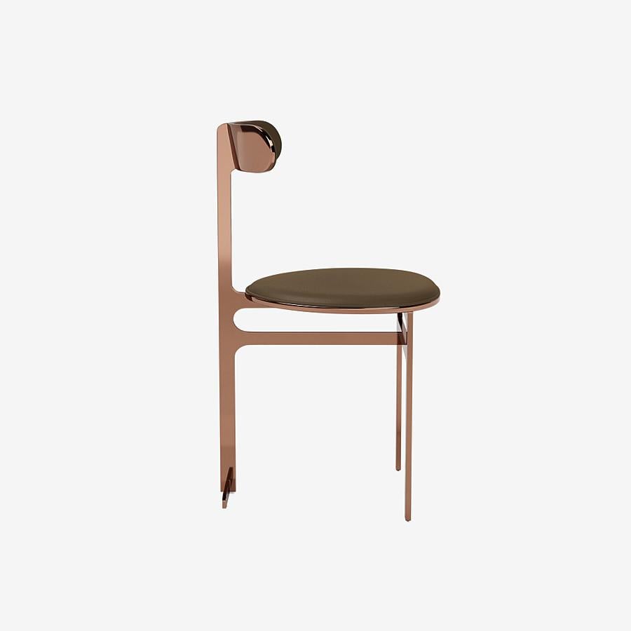 Modern Park Place Dining Chair by Yabu Pushelberg in Rose Copper and Nappa Leather For Sale