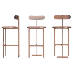 Set of Three Yabu Pushelberg Polished Rose Copper and Leather Park Place Stools