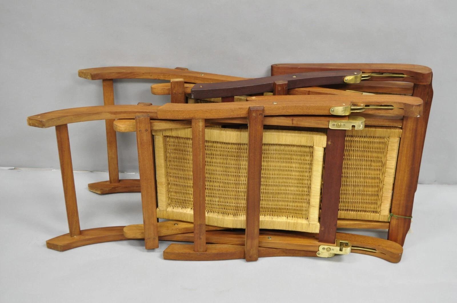 Park Royal British Colonial in legno duro e vimini Plantation Foldes Deck Chair Pair in vendita 3