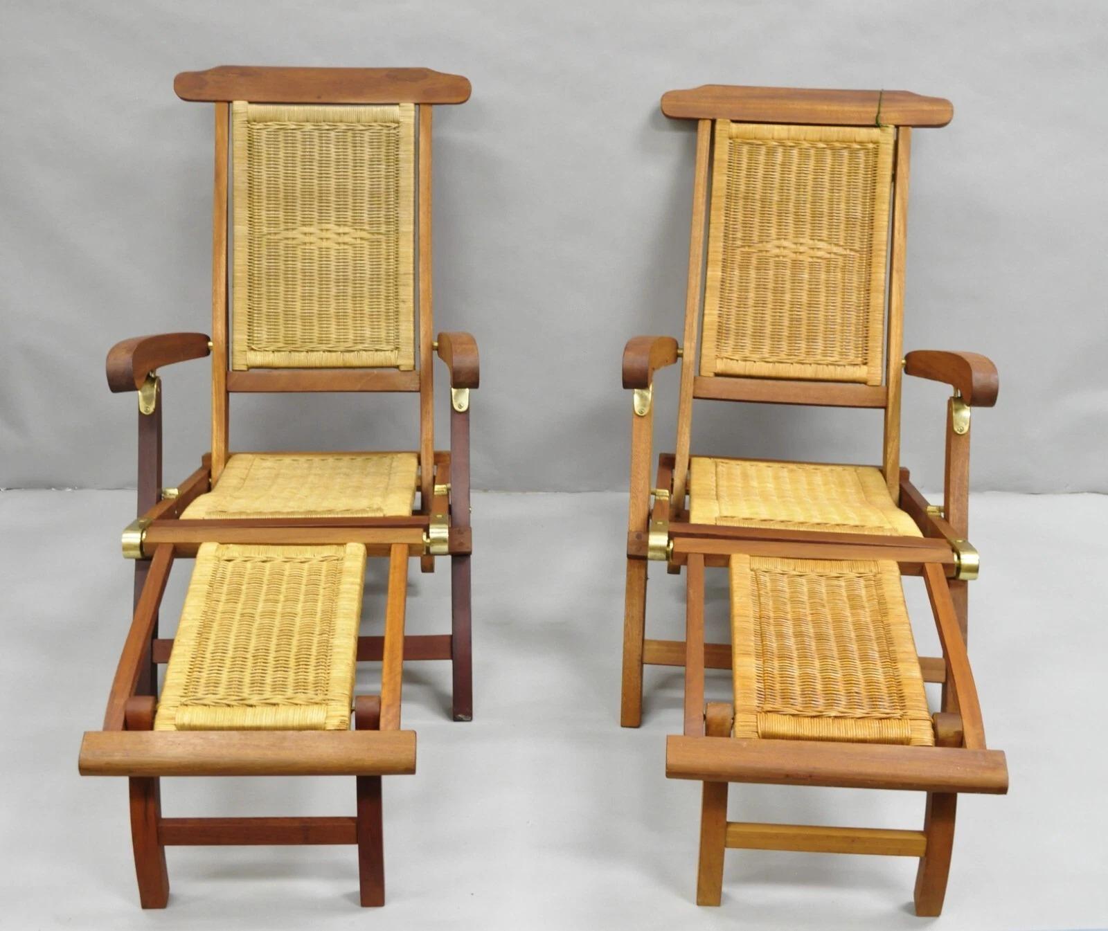 Park Royal British Colonial in legno duro e vimini Plantation Foldes Deck Chair Pair in vendita 5