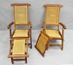 Park Royal British Colonial Hardwood & Wicker Plantation Folding Deck Chair Pair