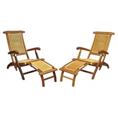 Park Royal British Colonial Hardwood & Wicker Plantation Folding Deck Chair Pair