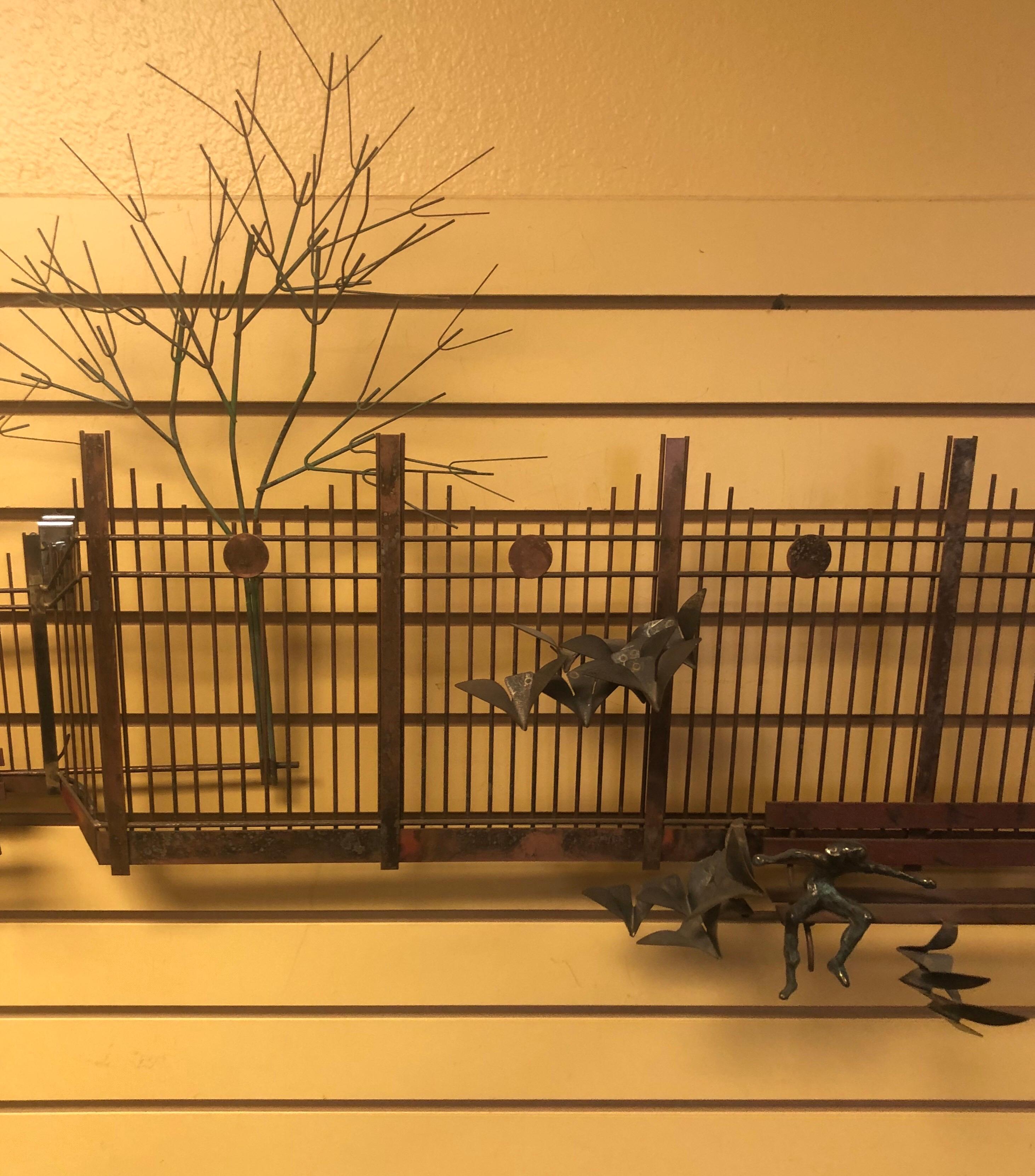 American Park Scene Mixed Metal Wall Sculpture by Curtis Jere For Sale