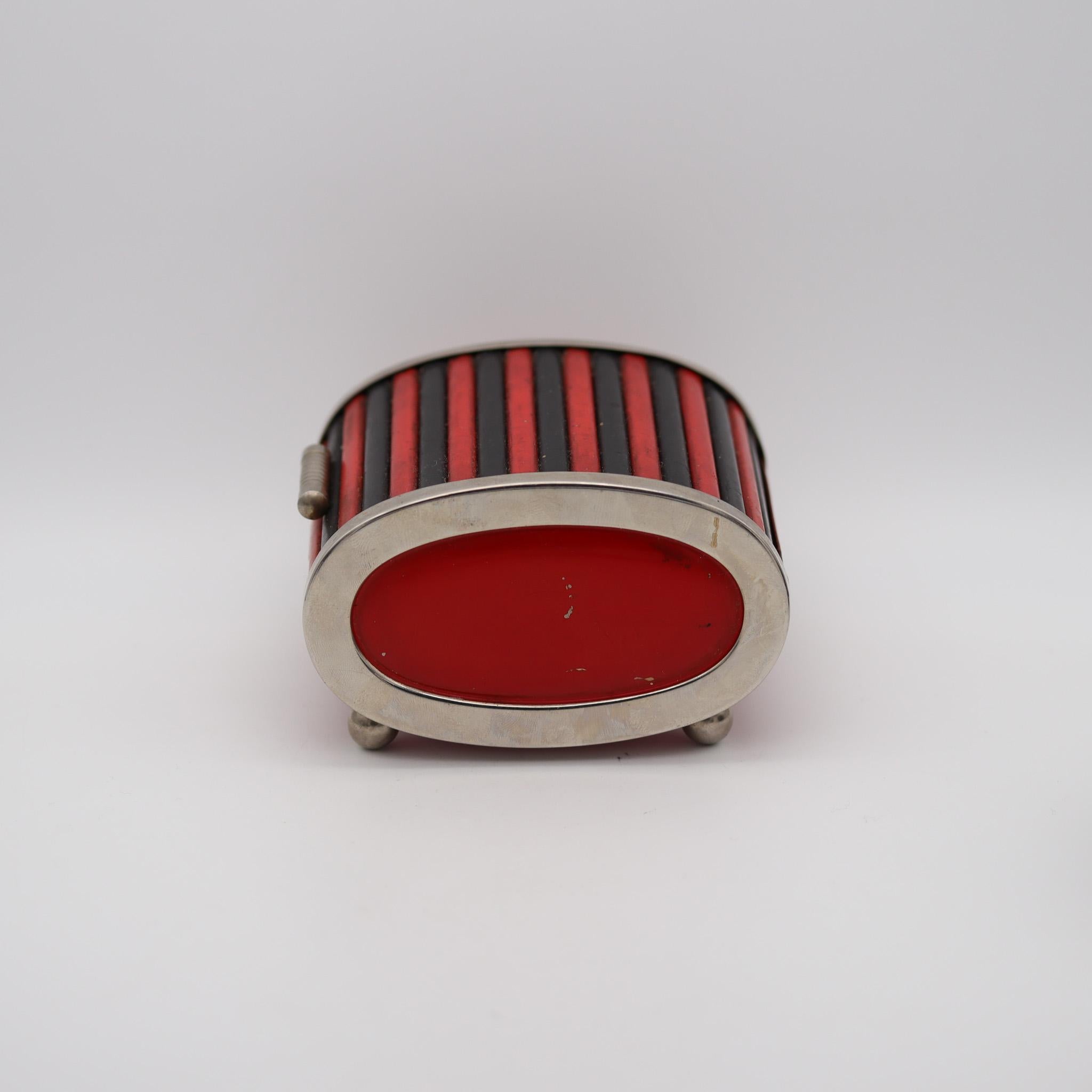 American Park Sherman 1930 Art Deco Chromed Steel Roller Box With Red And Black Bakelite For Sale