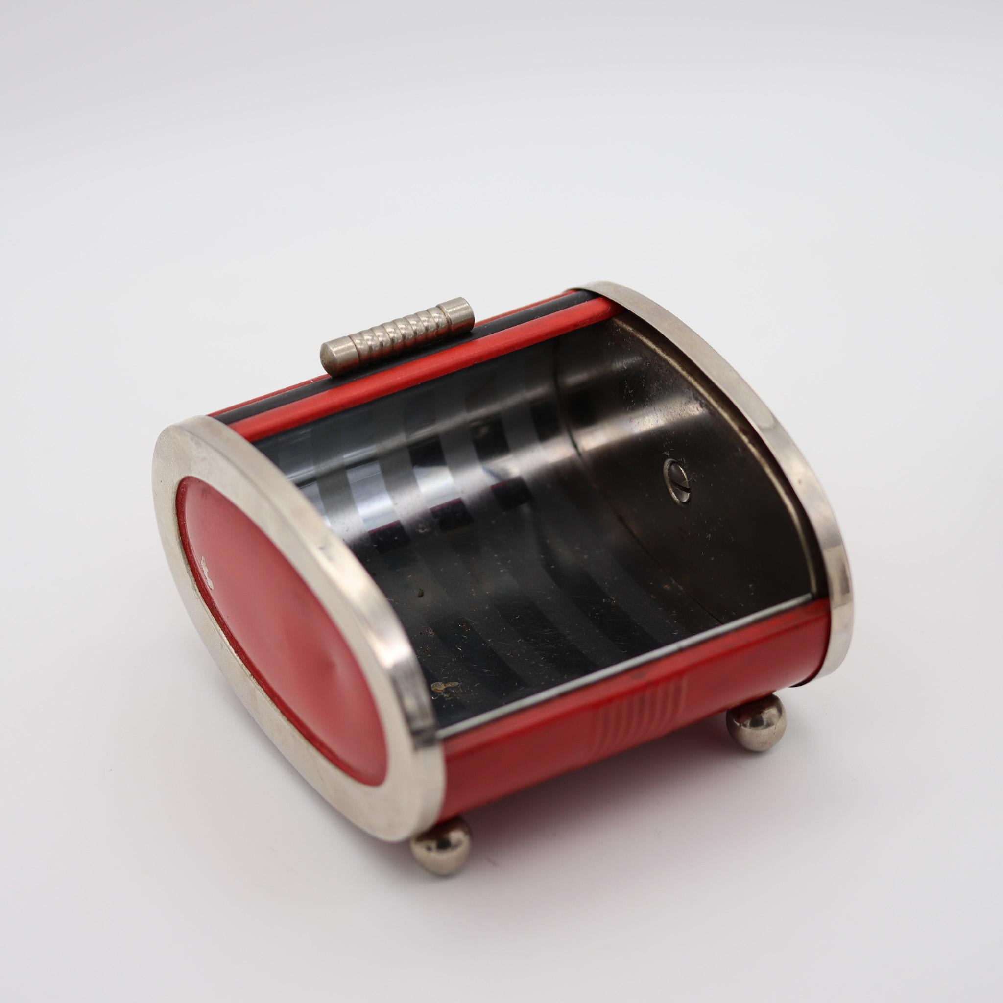 Hand-Crafted Park Sherman 1930 Art Deco Chromed Steel Roller Box With Red And Black Bakelite For Sale