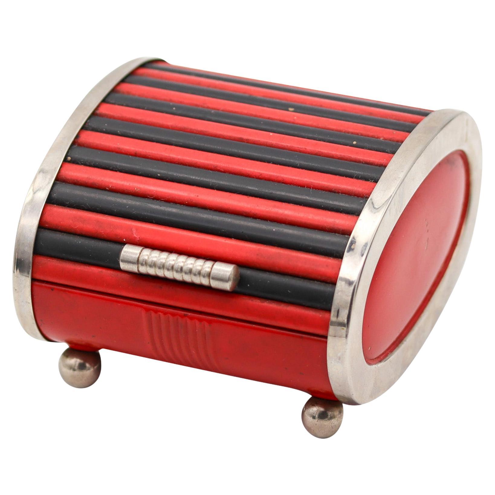 Park Sherman 1930 Art Deco Chromed Steel Roller Box With Red And Black Bakelite