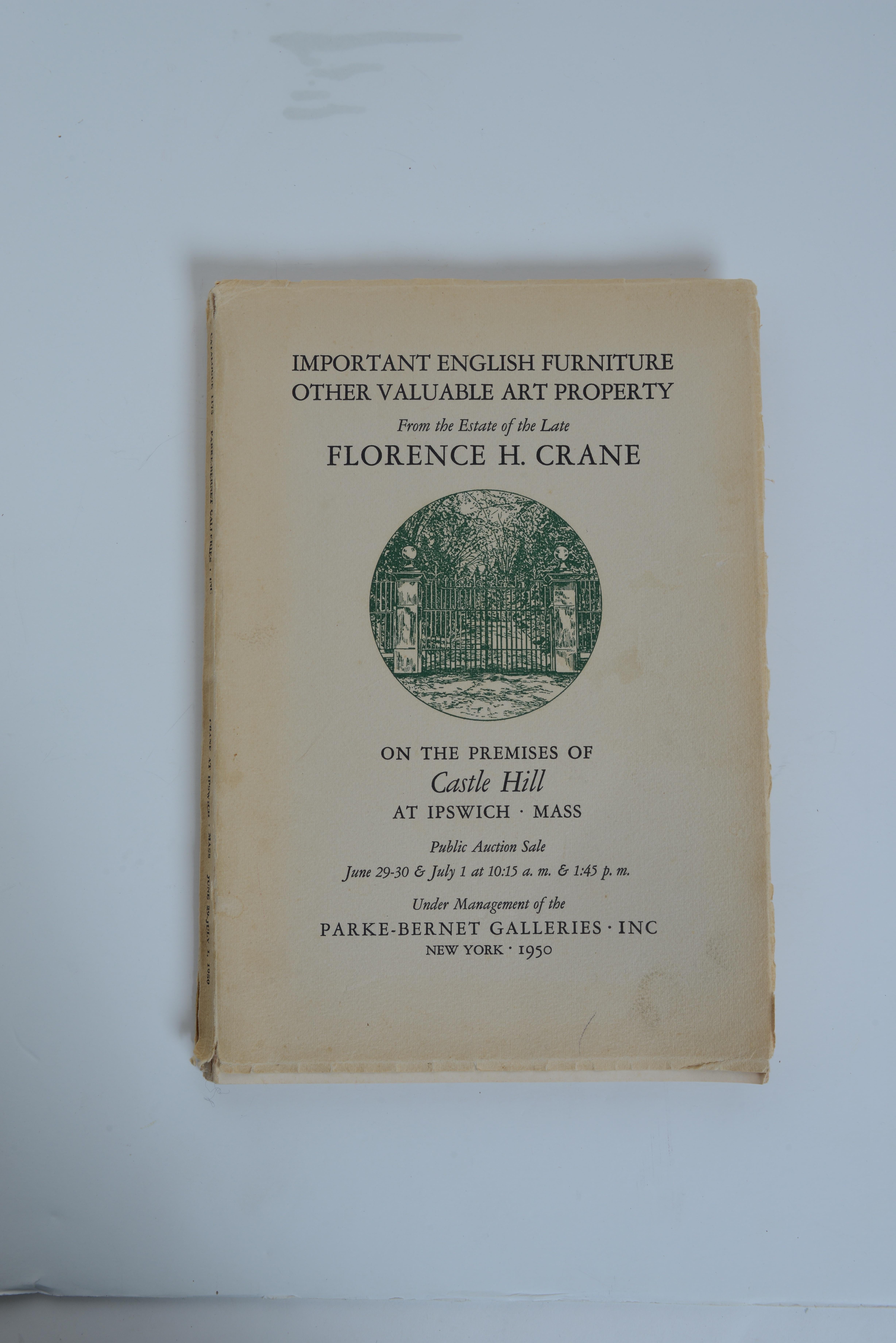Parke-Bernet NY Florence H. Crane, Castle Hill, Important English Furniture, 1st