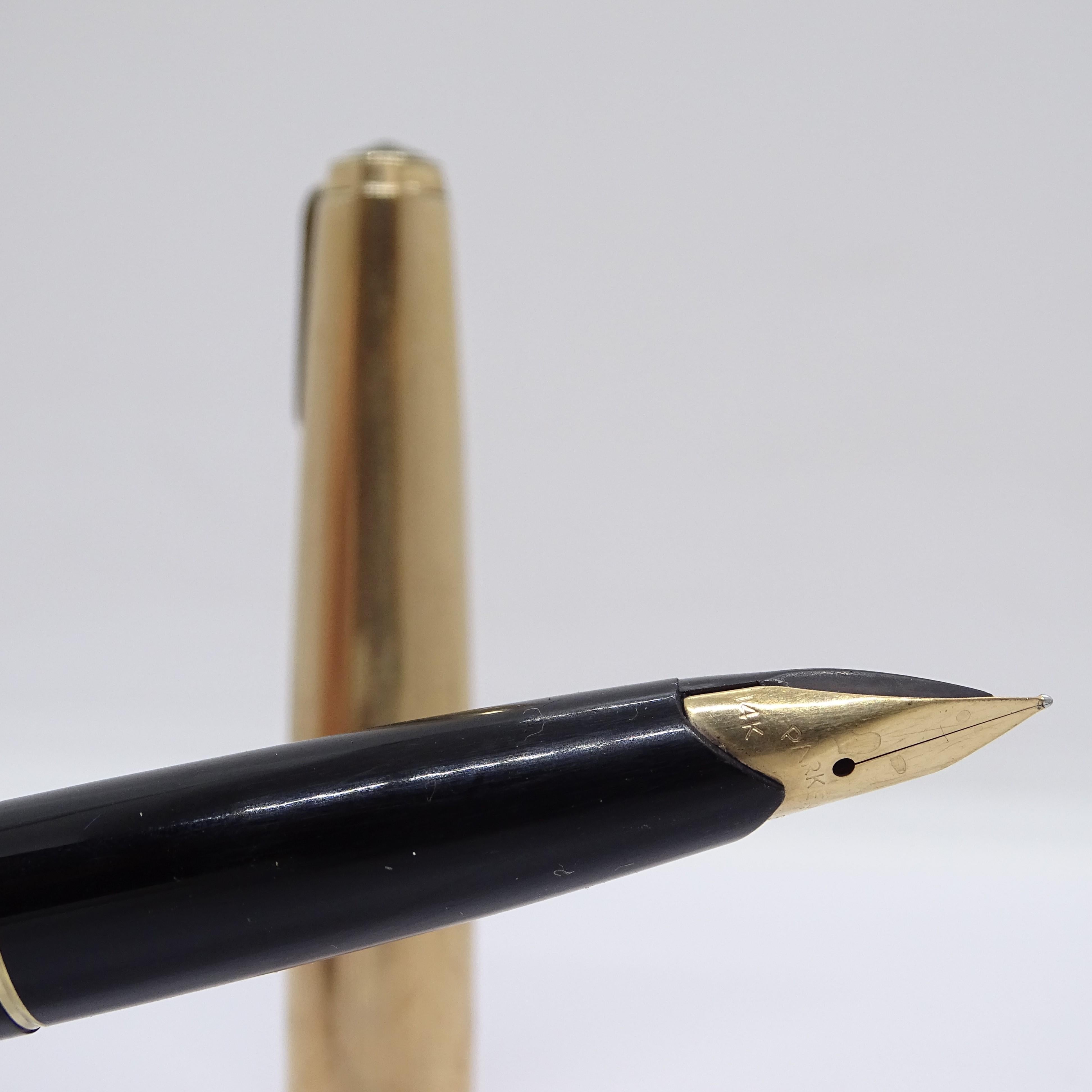 Parker 65 Custom Black writing set with case, 14k gold plated, 70's 6