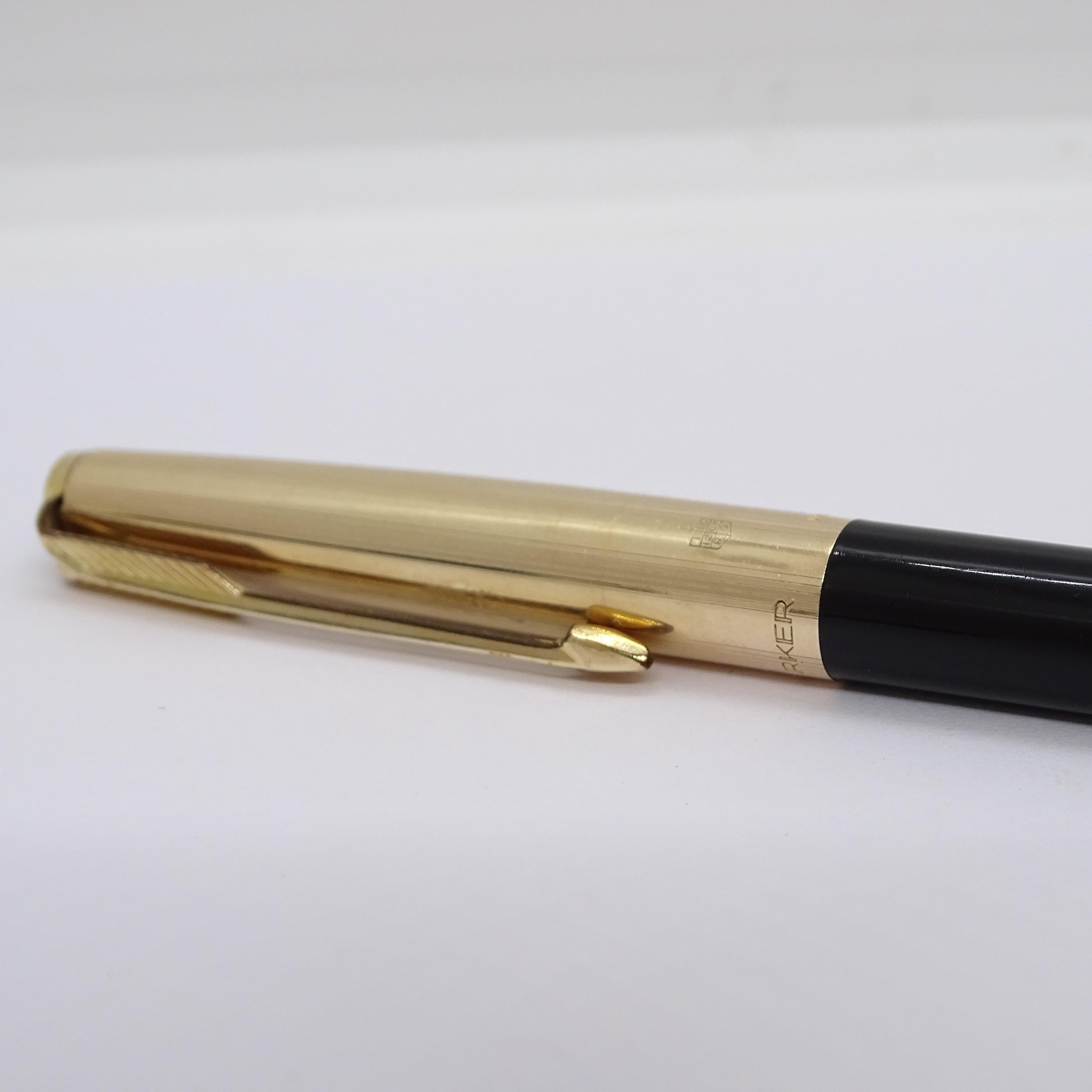Parker 65 Custom Black writing set with case, 14k gold plated, 70's For Sale 9