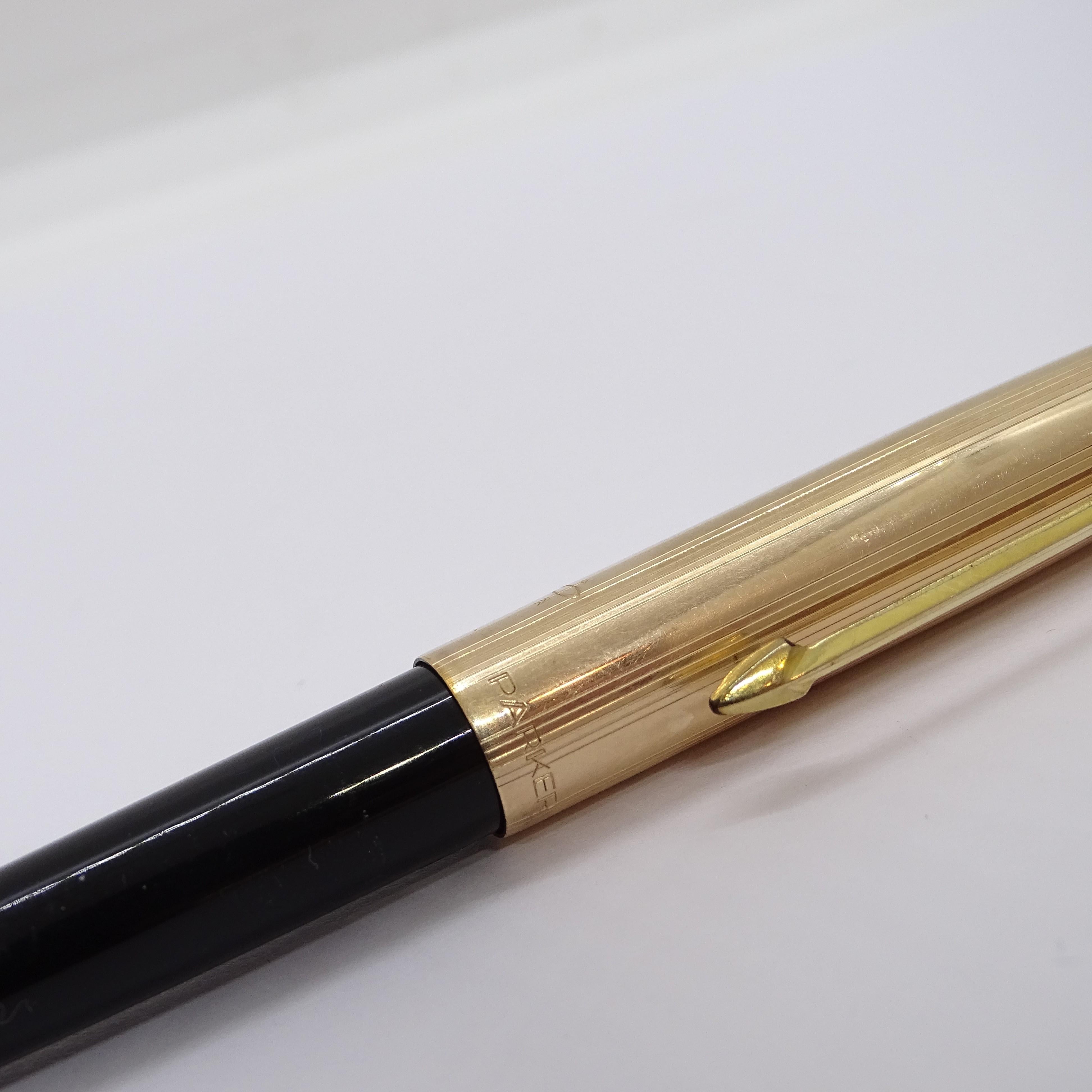 Parker 65 Custom Black writing set with case, 14k gold plated, 70's For Sale 12