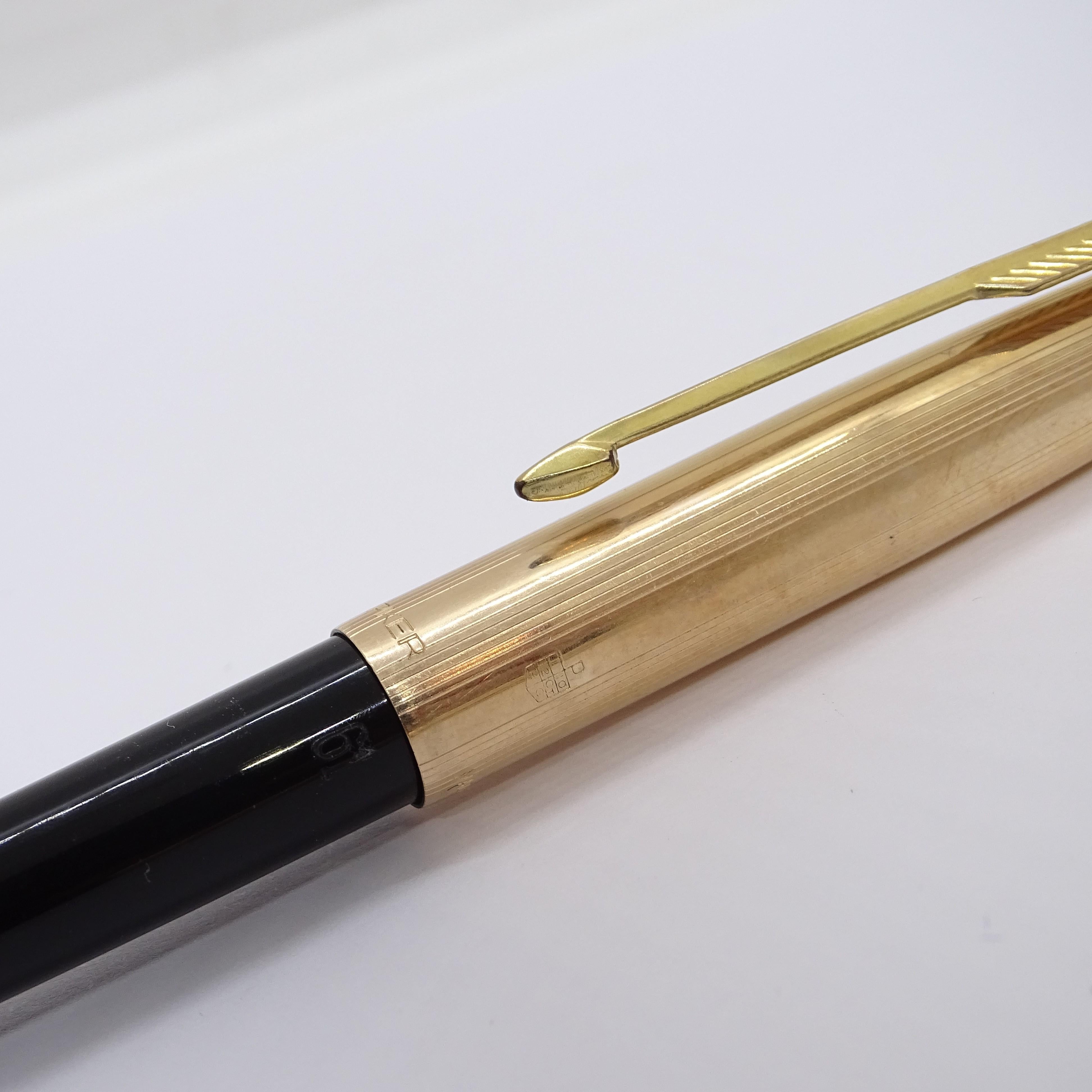 Parker 65 Custom Black writing set with case, 14k gold plated, 70's 13