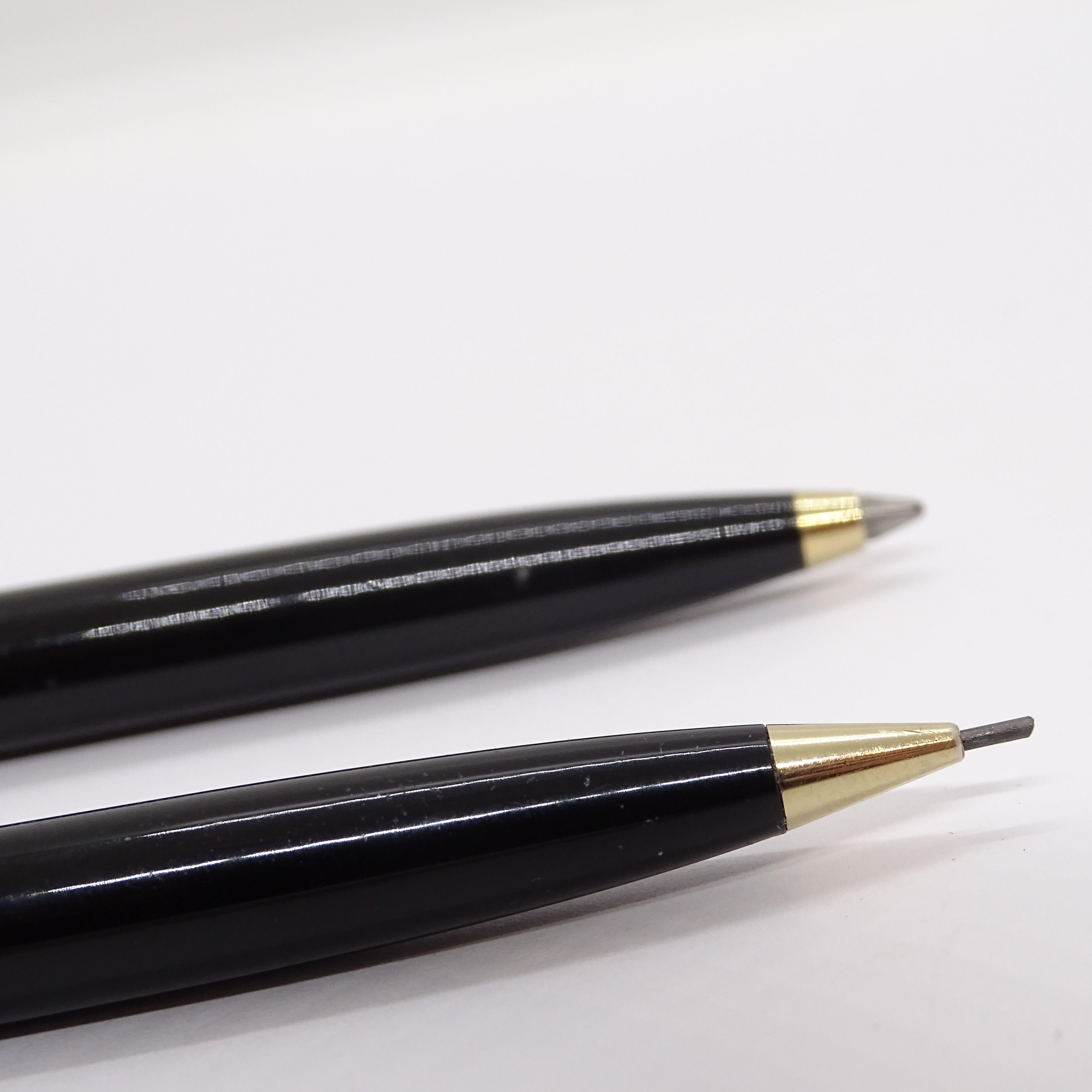 Parker 65 Maßgefertigtes schwarzes Schreibset mit Etui, 14k vergoldet, 70er Jahre 14