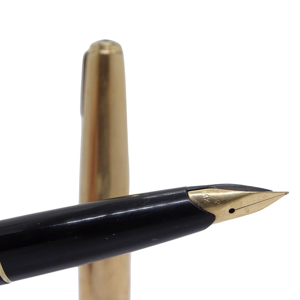 Parker 65 Custom Black writing set with case, 14k gold plated, 70's 16