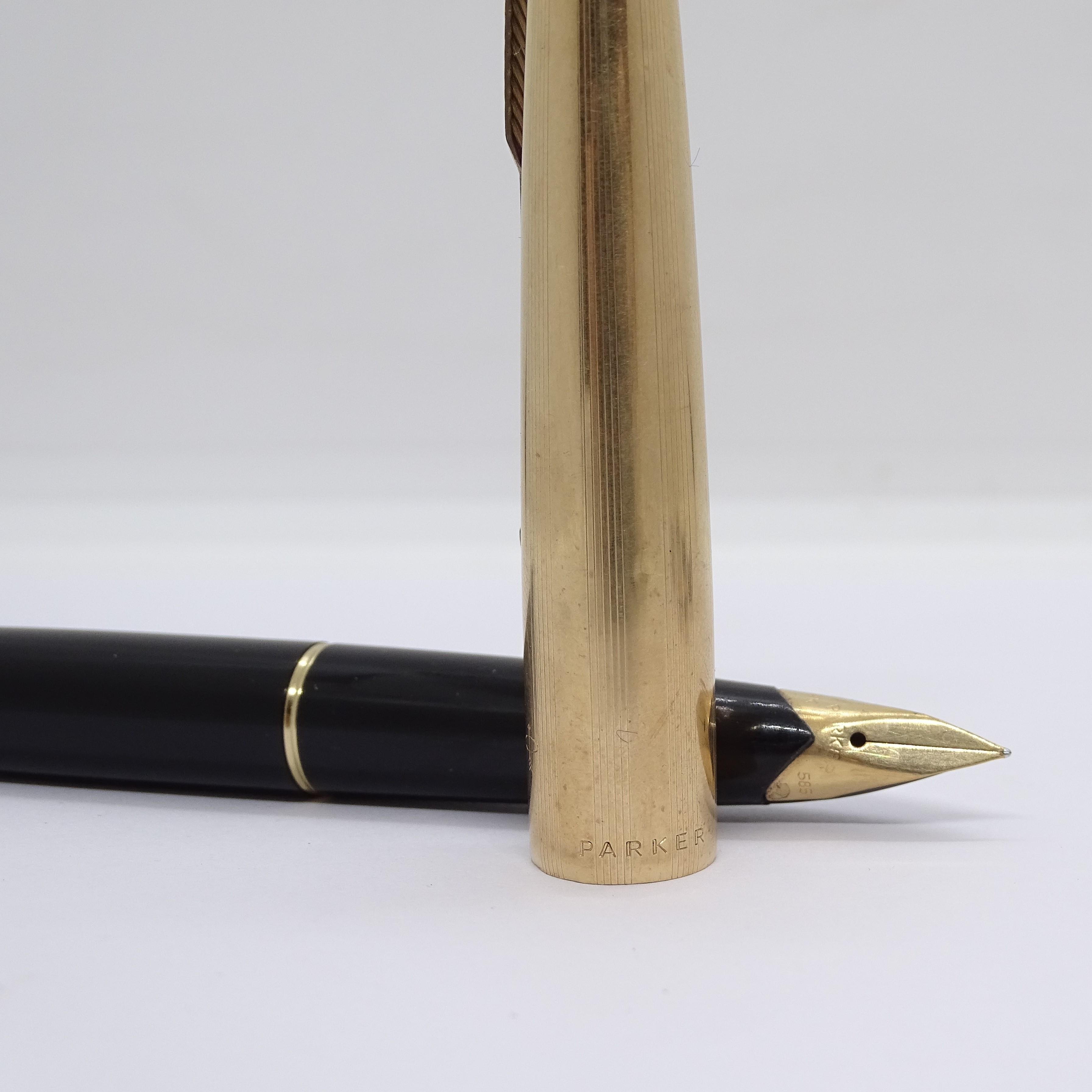 Parker 65 Custom Black writing set with case, 14k gold plated, 70's For Sale 5
