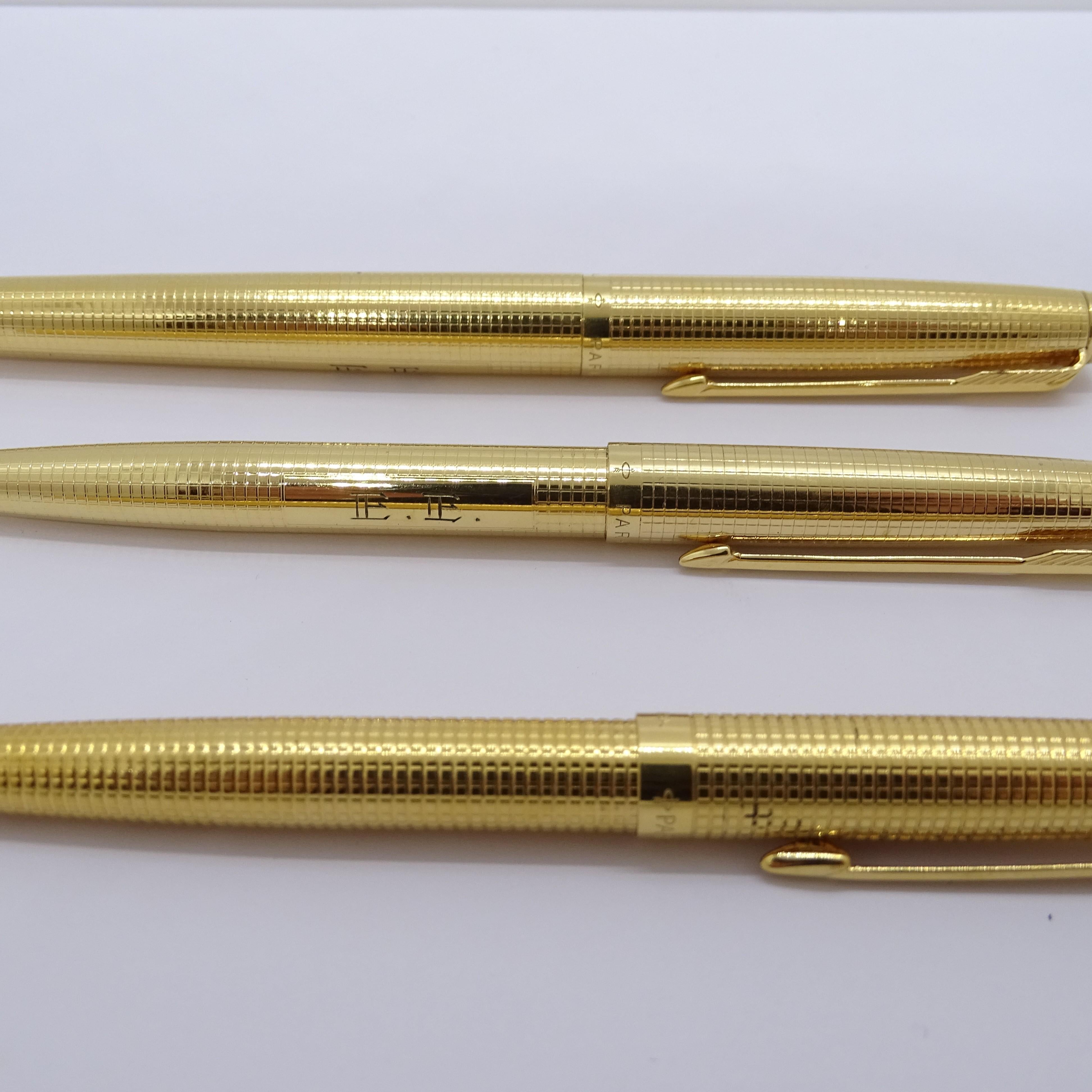 Parker 75 Custom Insignia writing set with case, 14k gold plated, 70's For Sale 6