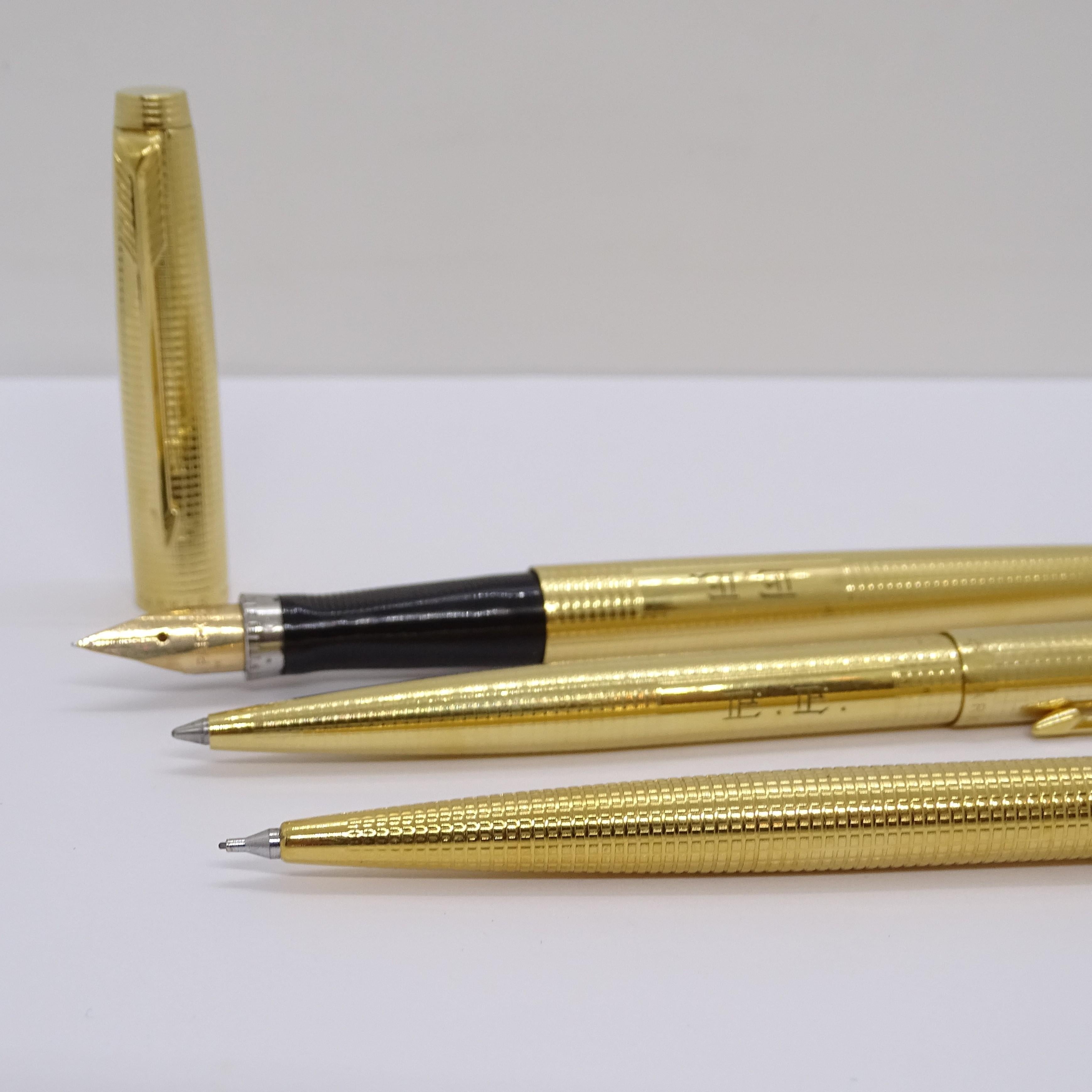 Parker 75 Custom Insignia writing set with case, 14k gold plated, 70's For Sale 7