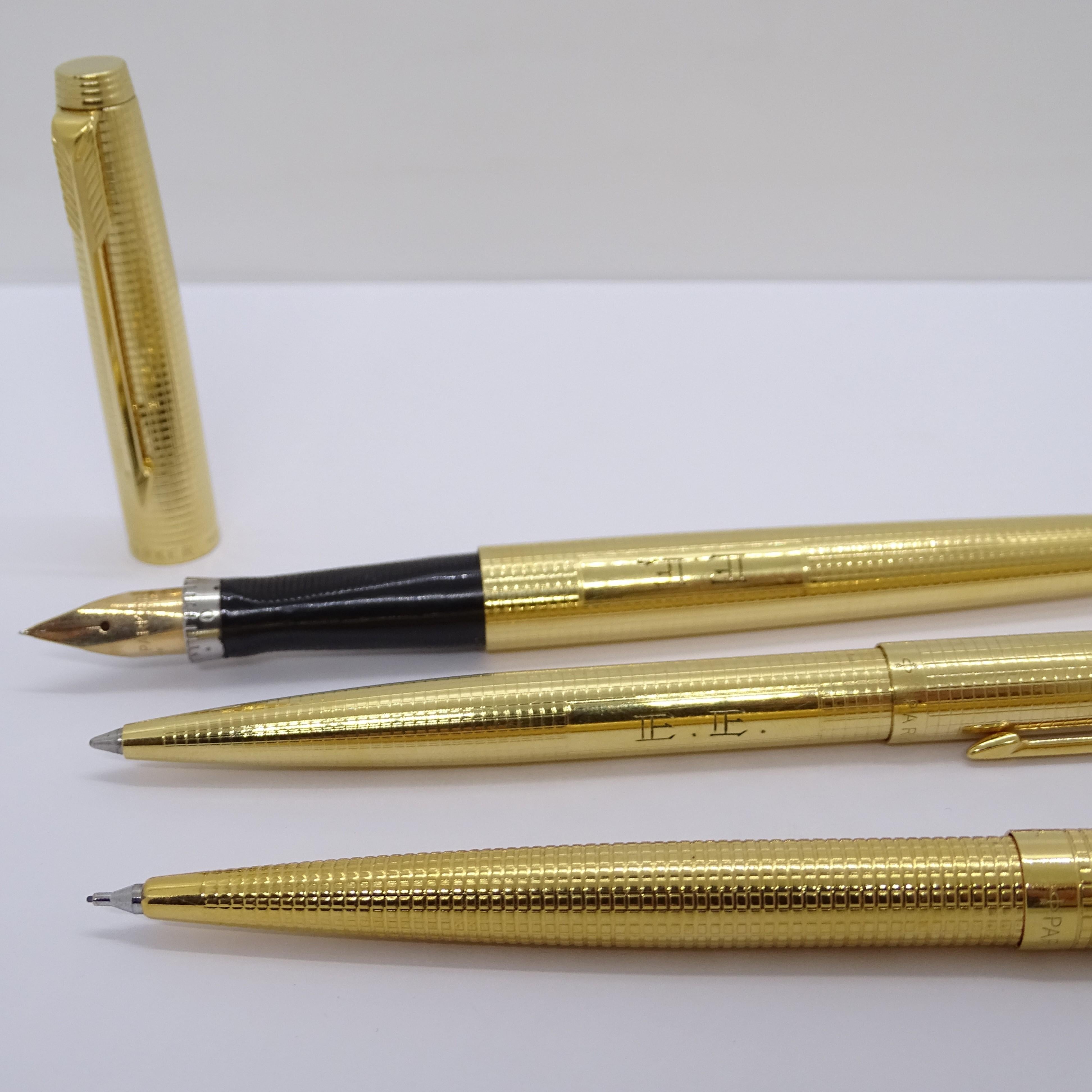Parker 75 Custom Insignia writing set with case, 14k gold plated, 70's For Sale 8