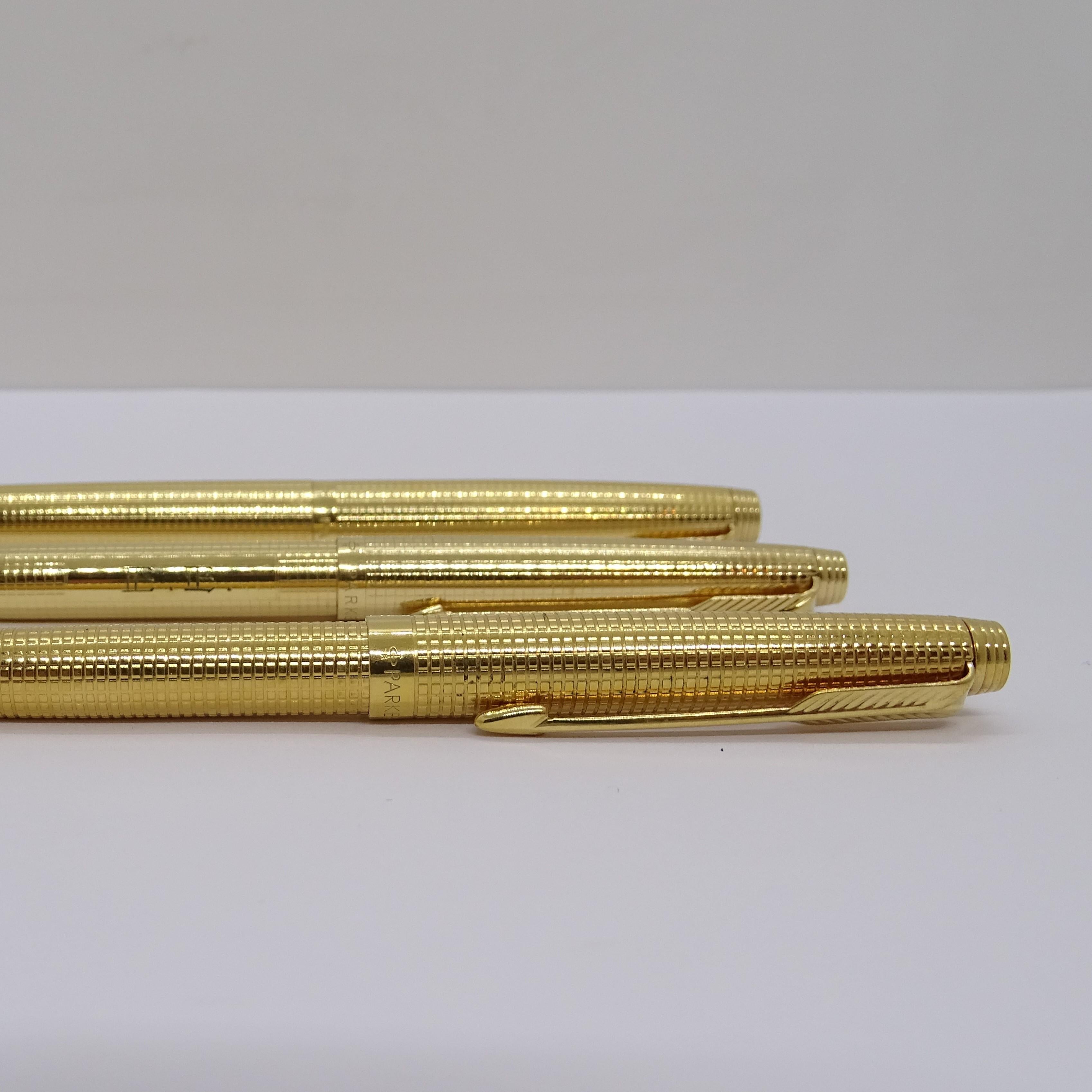 Parker 75 Custom Insignia writing set with case, 14k gold plated, 70's For Sale 5