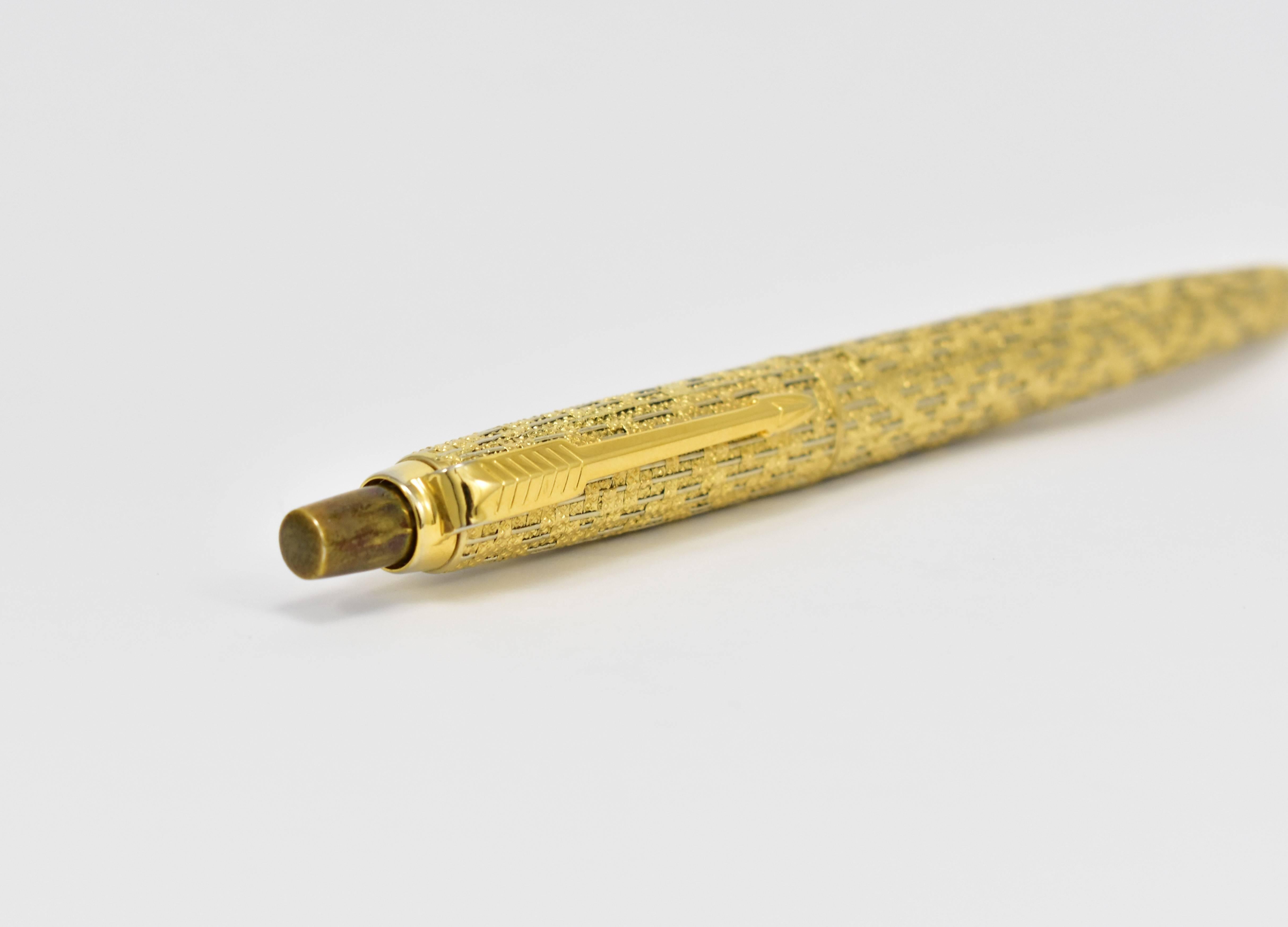 Italian Parker Ballpoint Pen, White and Yellow Gold Basketweave For Sale