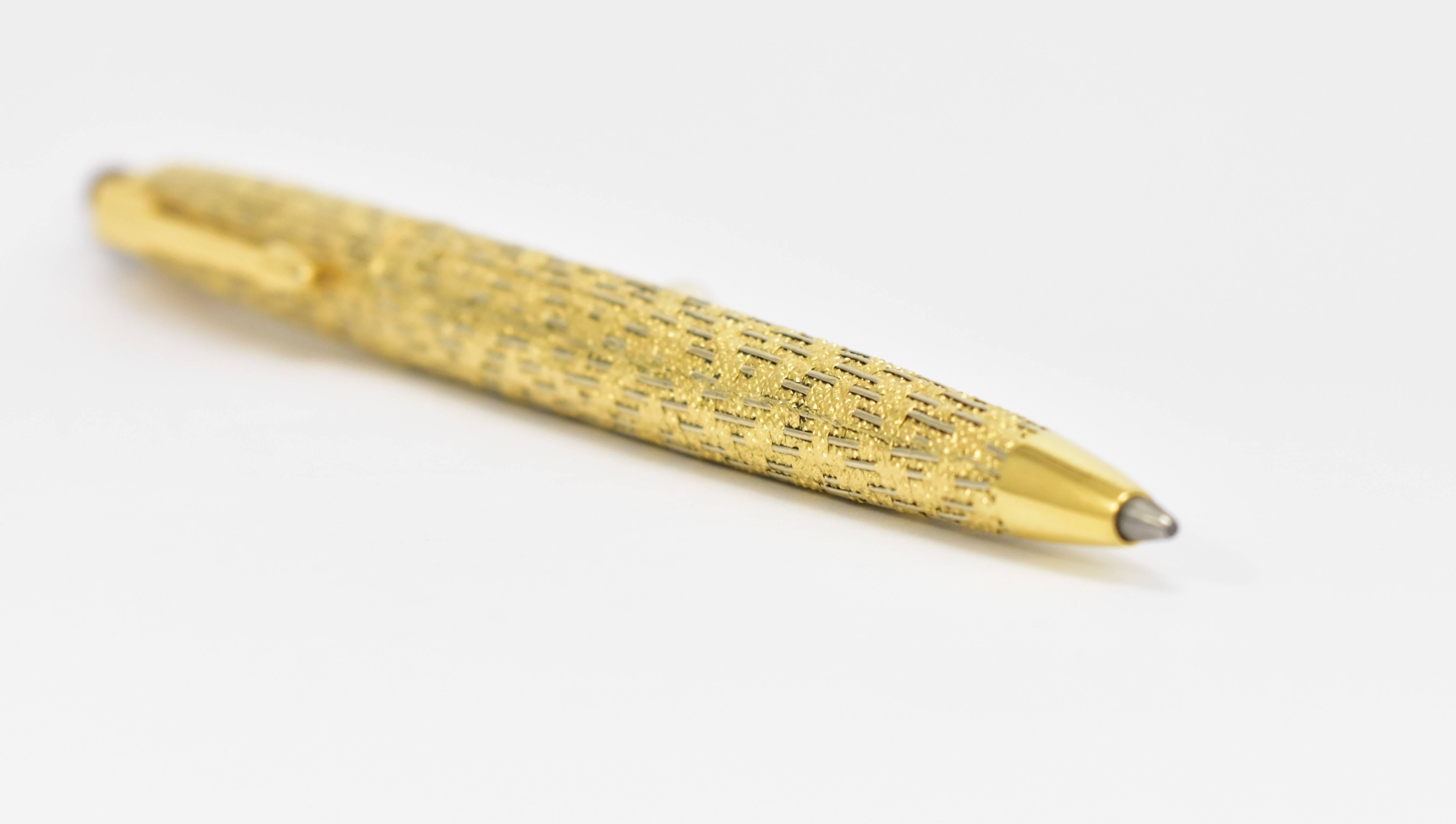 Woven Parker Ballpoint Pen, White and Yellow Gold Basketweave For Sale