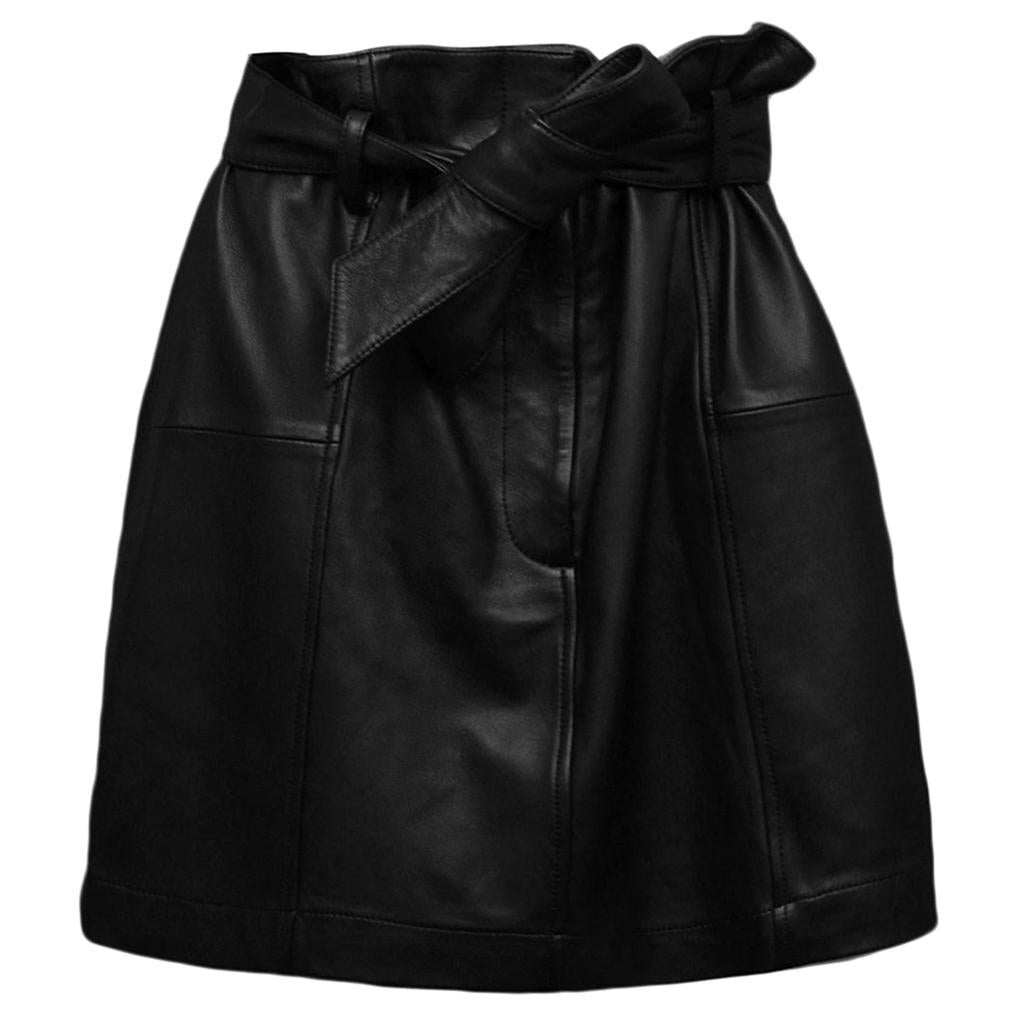 Parker Black Leather Skirt with Tie Belt sz L rt. $498