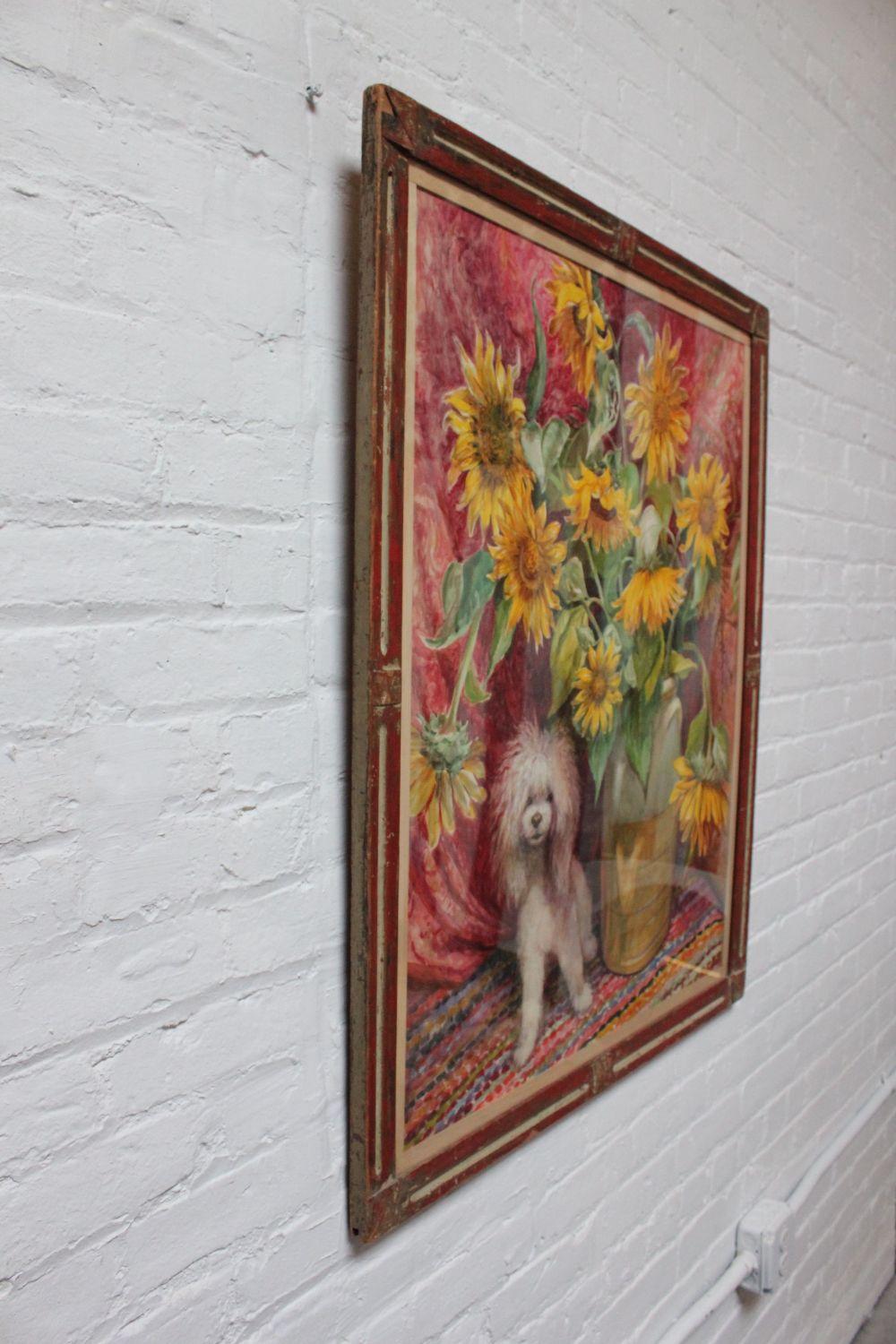 Parker Elwood Panttila „Poodle with Sunflowers“ Acryl-Porträt Stillleben (amerikanisch) im Angebot