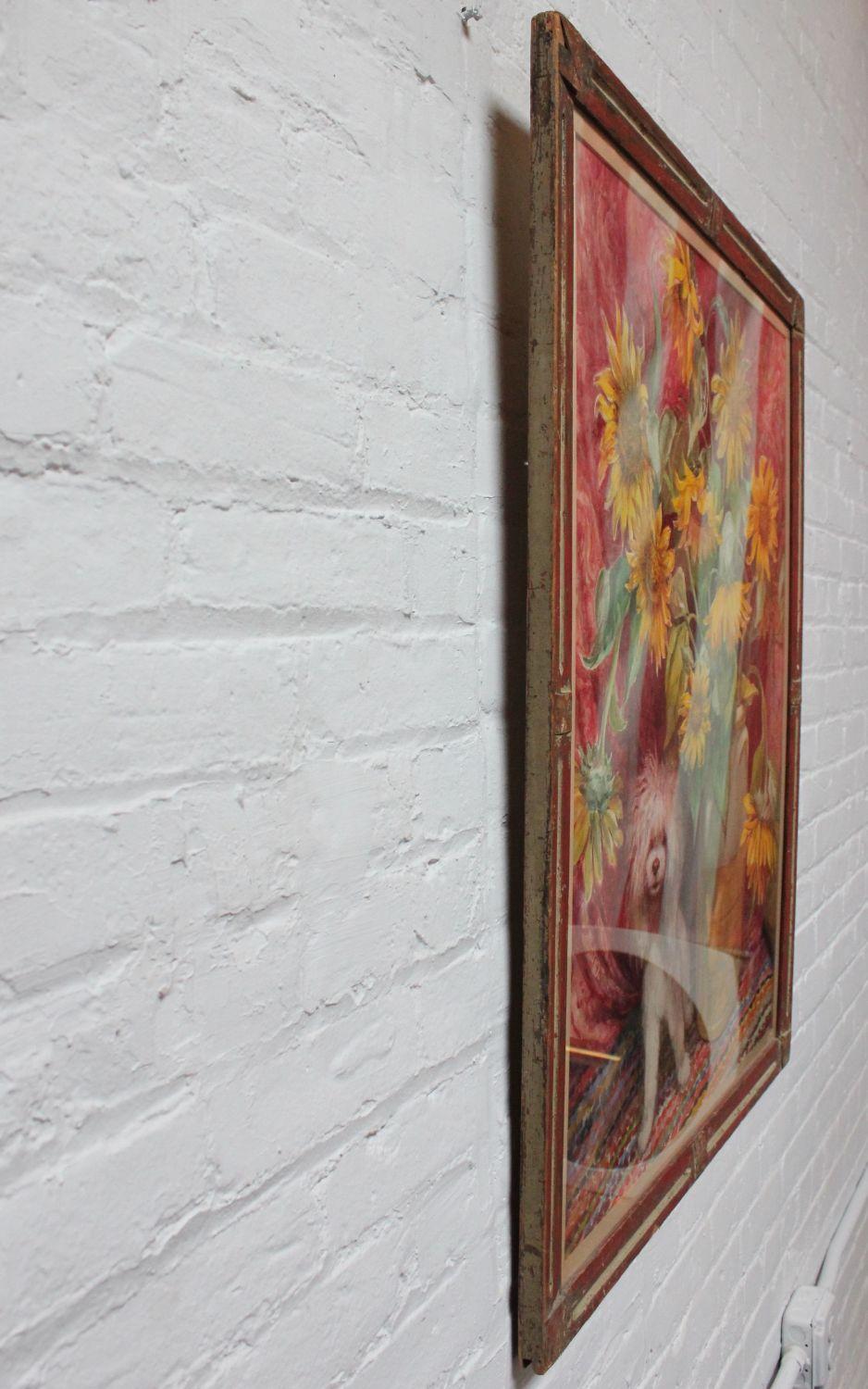 Parker Elwood Panttila „Poodle with Sunflowers“ Acryl-Porträt Stillleben im Zustand „Gut“ im Angebot in Brooklyn, NY