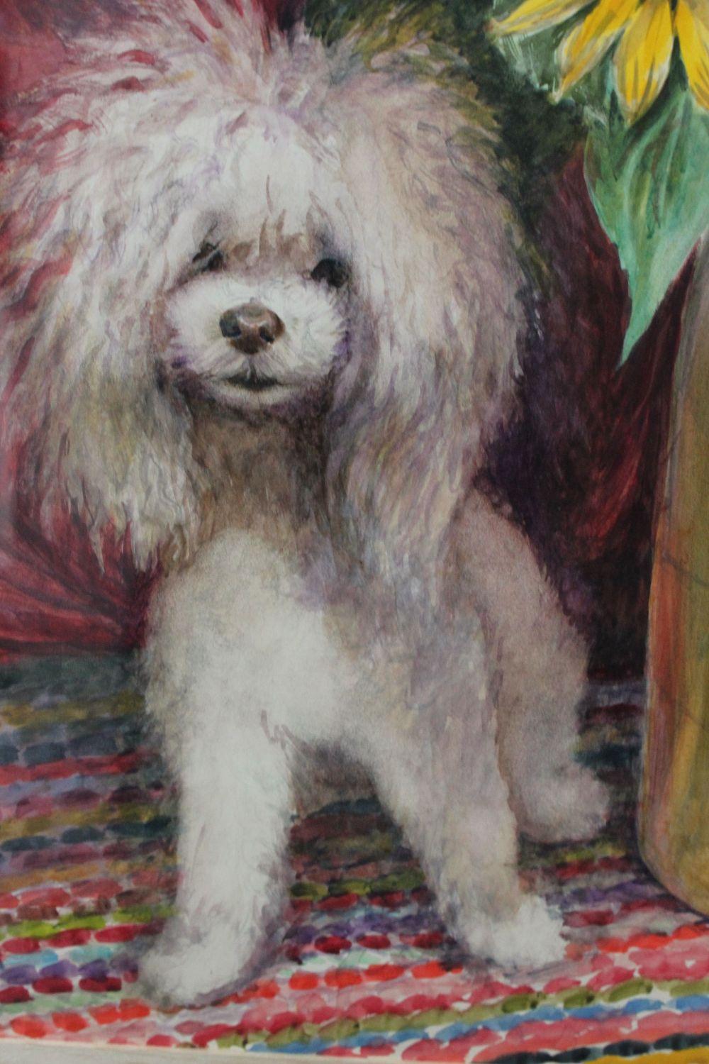 Parker Elwood Panttila „Poodle with Sunflowers“ Acryl-Porträt Stillleben im Angebot 2
