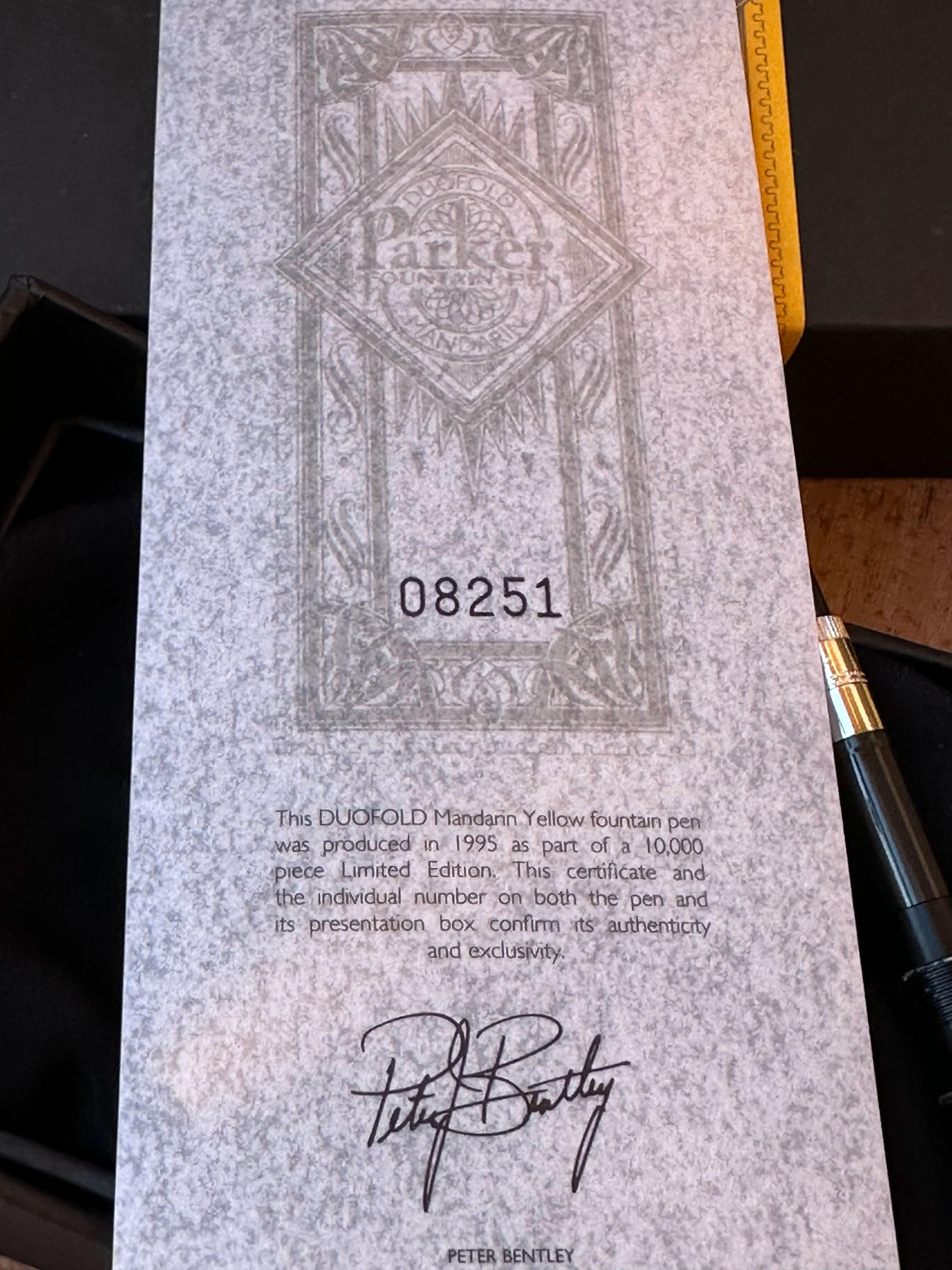 PARKER Füllfederhalter Duofold Mandarin Gelb 1995 Limited #8251 18K in Box 13