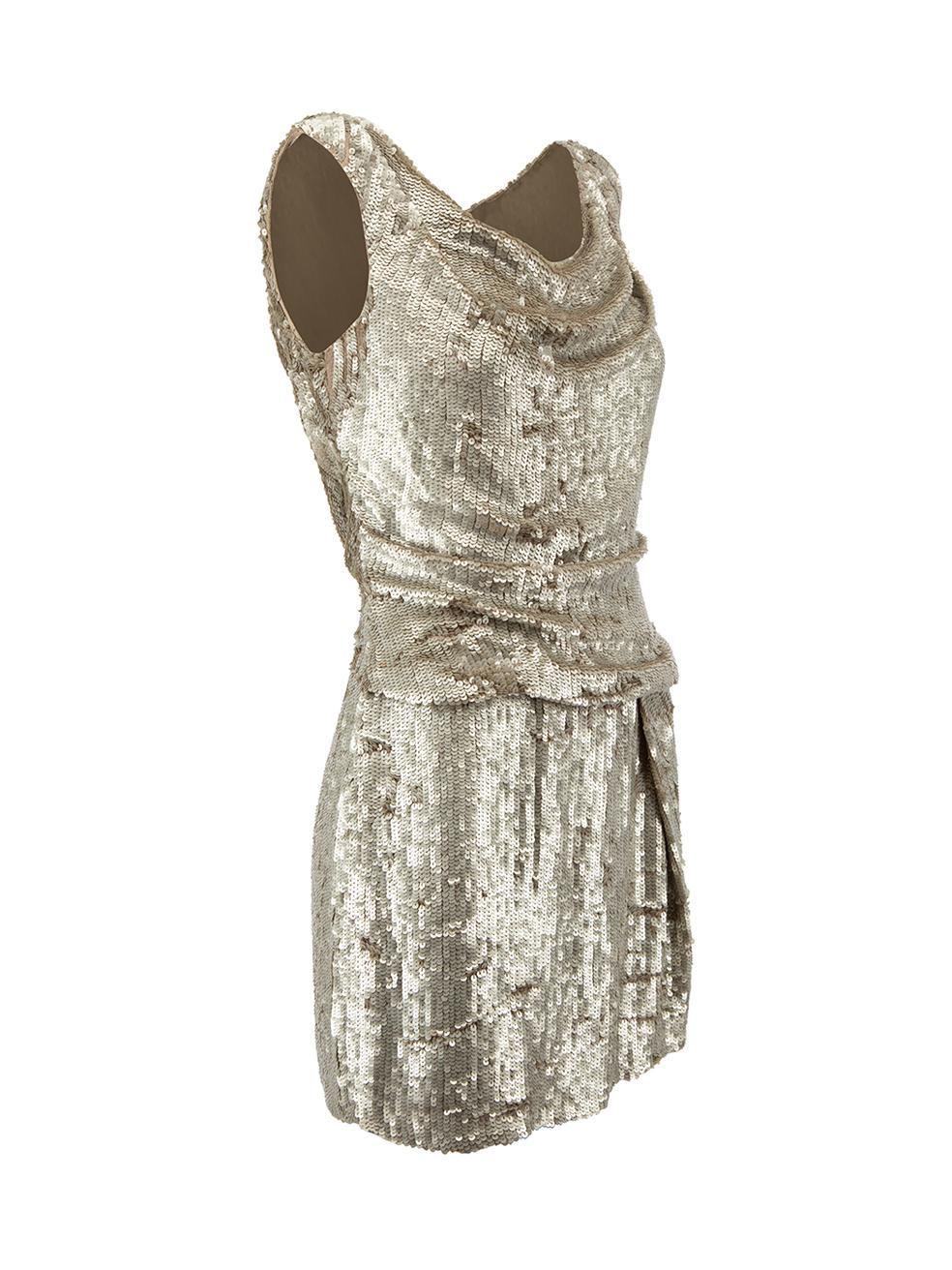 CONDITION is Very good. Minimal wear to dress is evident. Minimal wear to the right underarm and the hem with missing sequins on this used Parker designer resale item. 
  
  Details
  Metallic beige
  Silk
  Mini dress
  Sequinned
  Draped and
