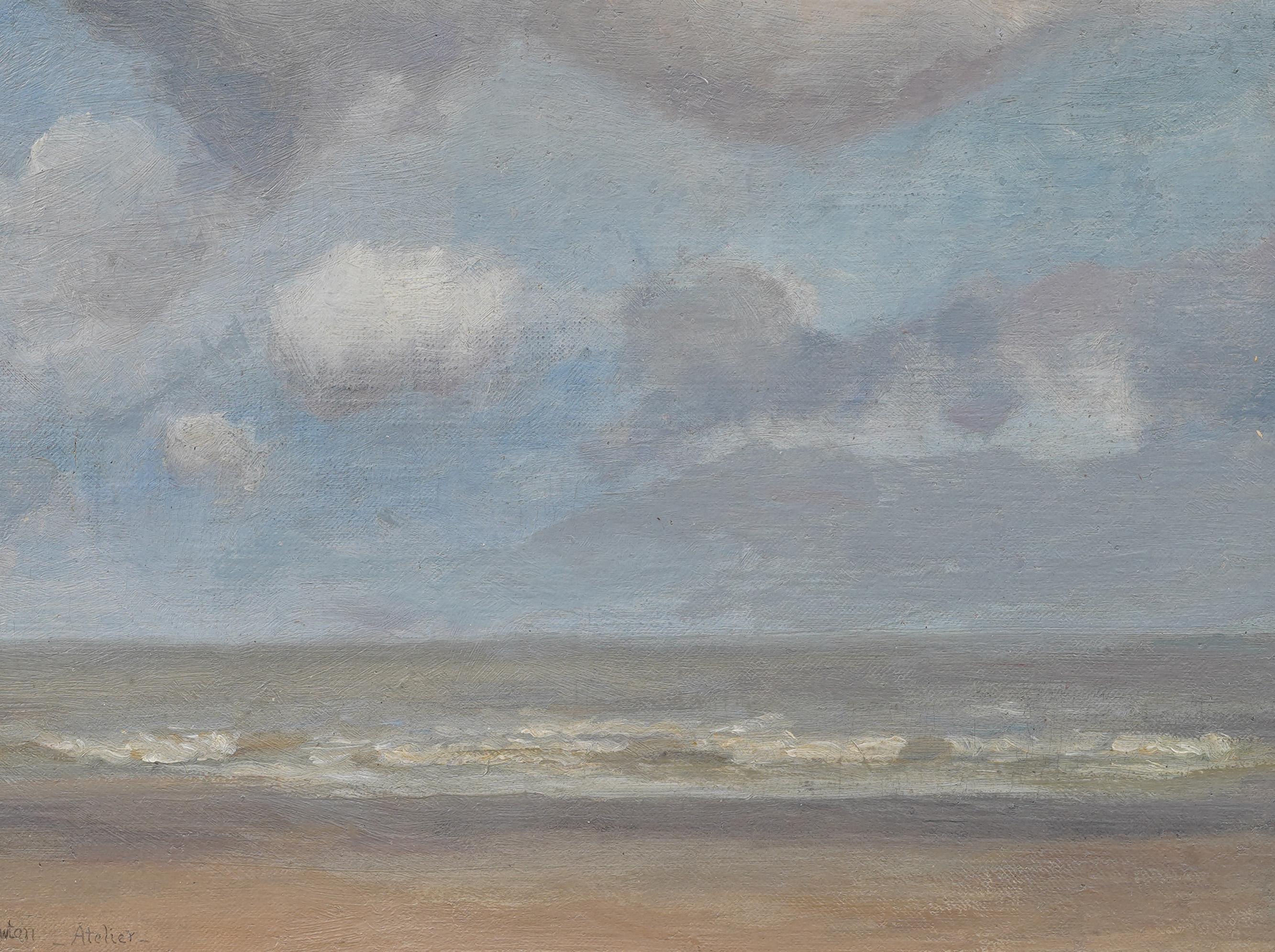 Antique American 19th Century Coastal Beach Scene Signed Framed Oil Painting 2