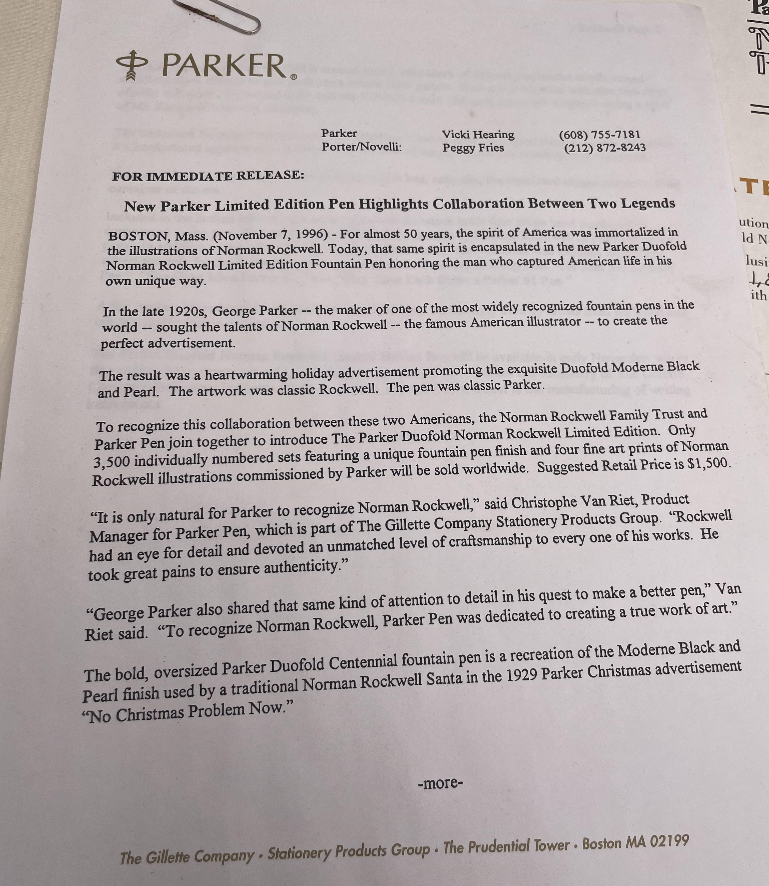 Parker Stylo Plume Edition Limitée Norman Rockwell avec Documents et Gravures Rares en vente 9