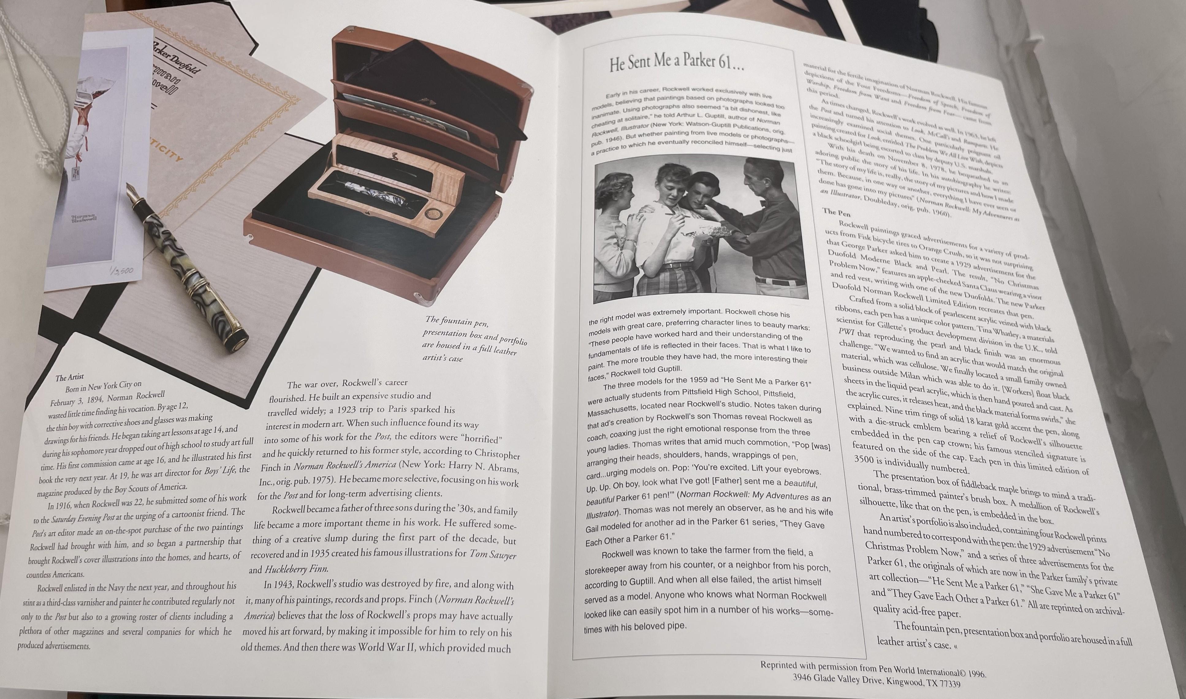 Parker Stylo Plume Edition Limitée Norman Rockwell avec Documents et Gravures Rares en vente 14