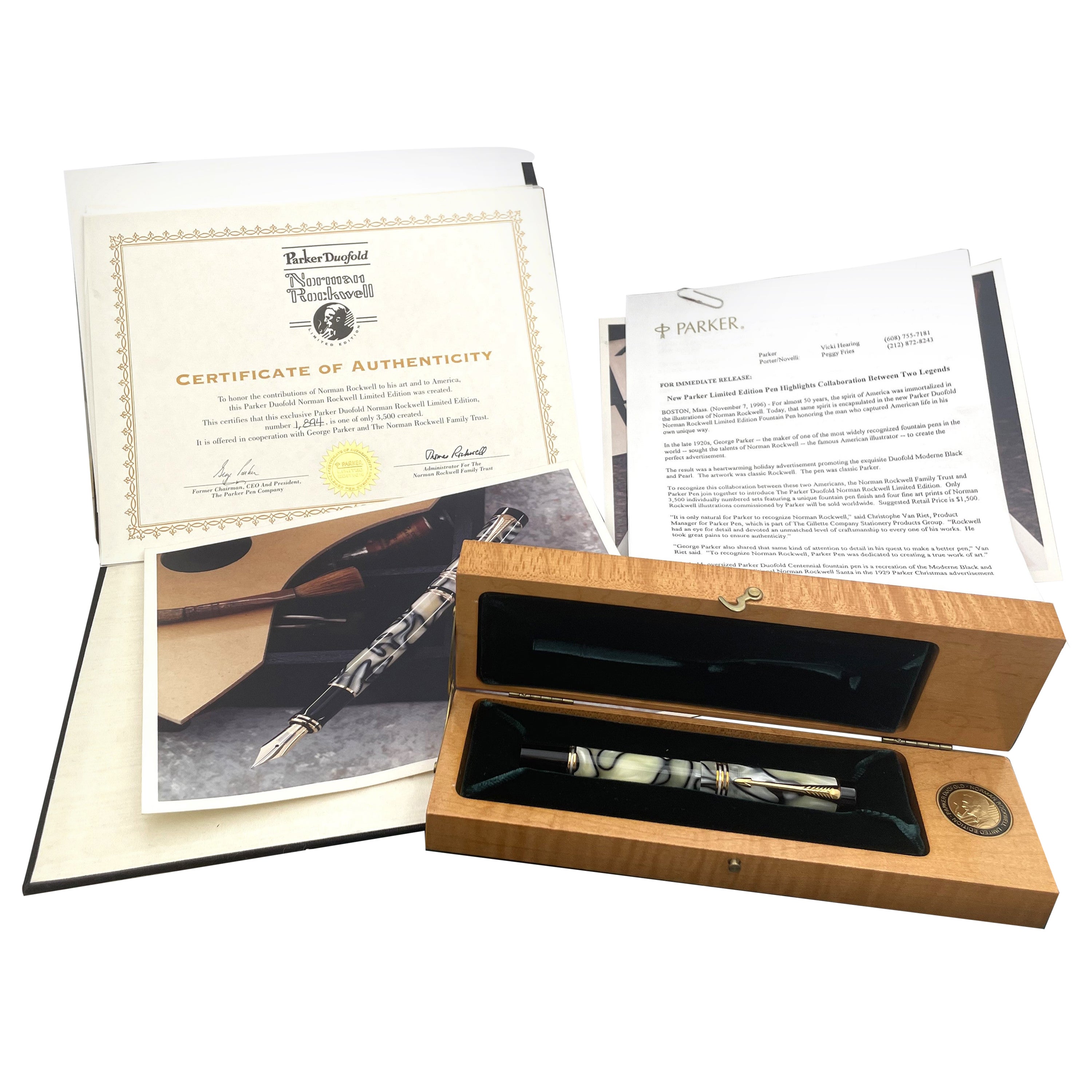 Pluma Estilográfica Parker Norman Rockwell Edición Limitada con Documentos y Grabados Raros