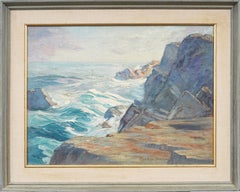 Antique American Impressionist Boston School Crashing Surf Seascape Oil Painting