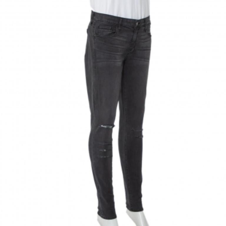 Black Parker Smith Dark Grey Denim Distressed Skinny Jeans M For Sale