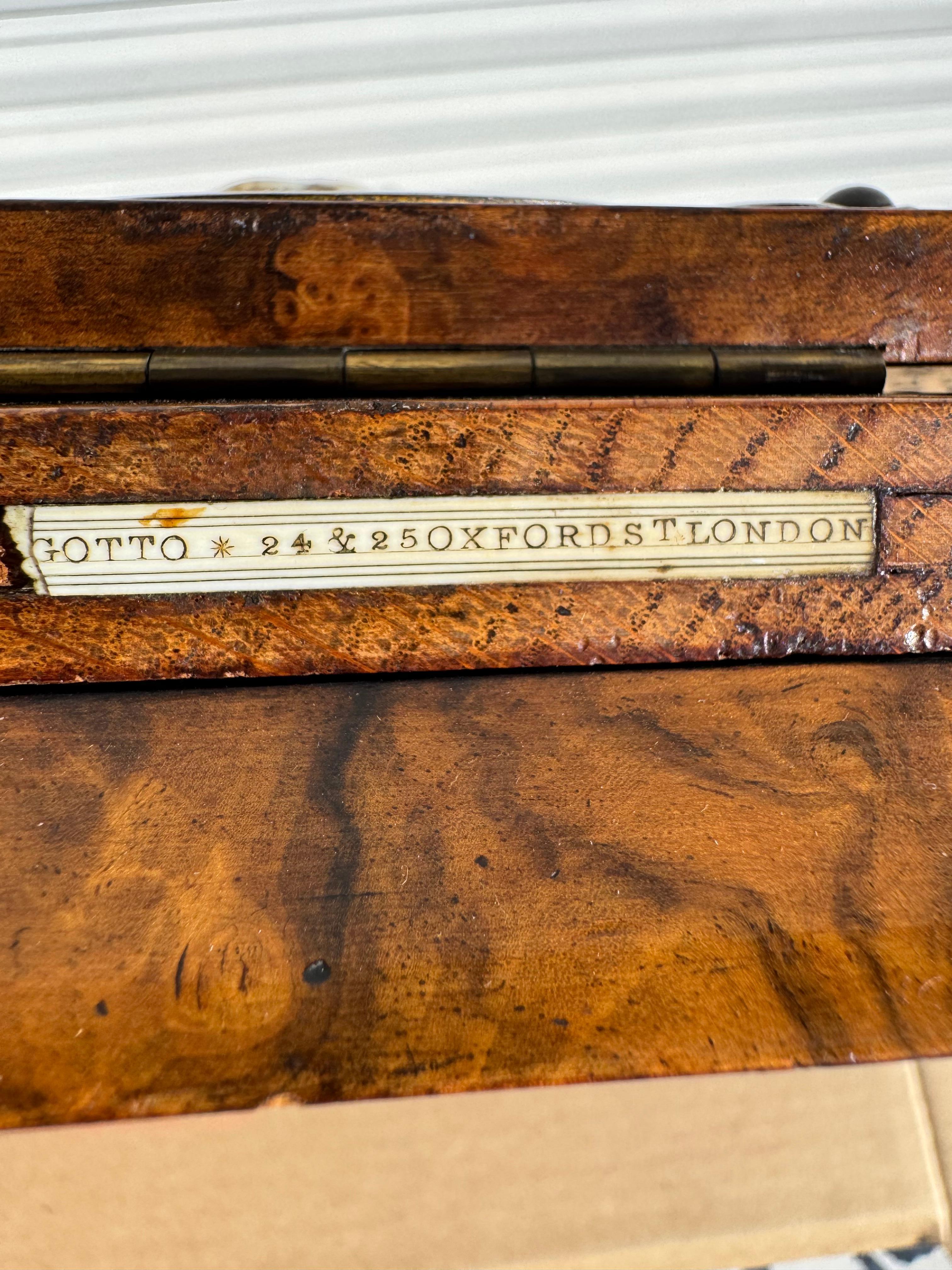 Parkins and Gotto Burlwood and Brass Gliding Book Stand With Cameos For Sale 2