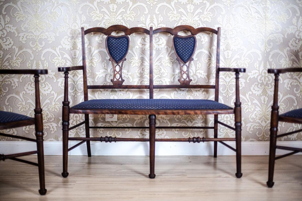 European Parlor Set from the Early 20h Century in Blue Upholstery For Sale