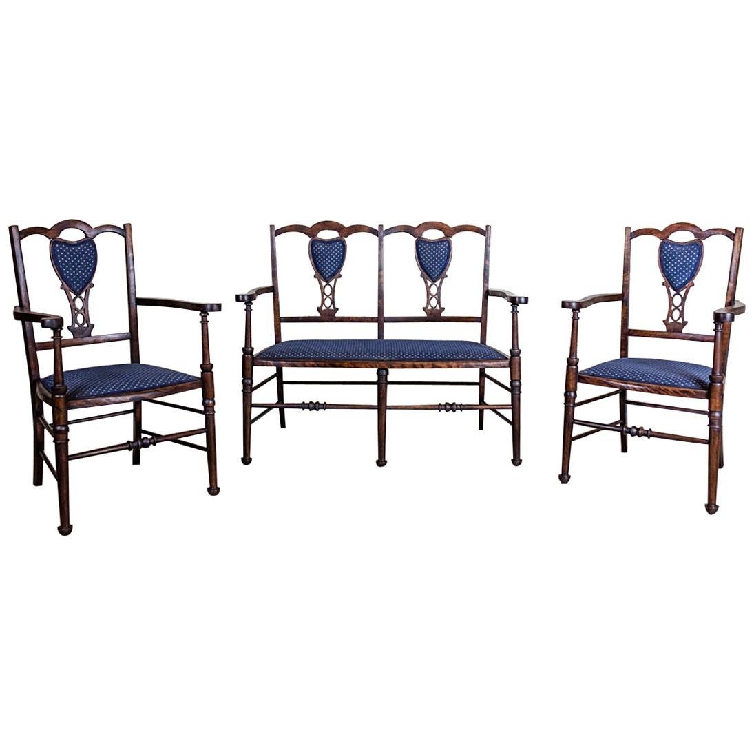 Parlor Set from the Early 20h Century in Blue Upholstery For Sale