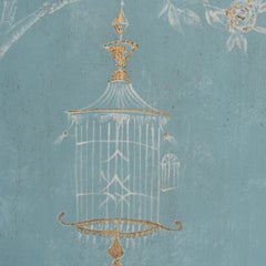 Panneau en bambou Parma Light Blue & White with Gold Chinoiserie design Panel