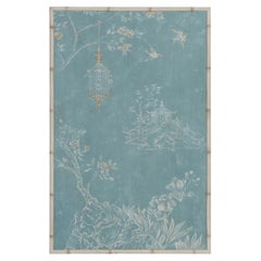 Panneau en bambou Parma Light Blue & White with Gold Chinoiserie design Panel