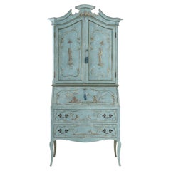 Parma Blue Doge Secretary with Gold Chinoiserie Dresser