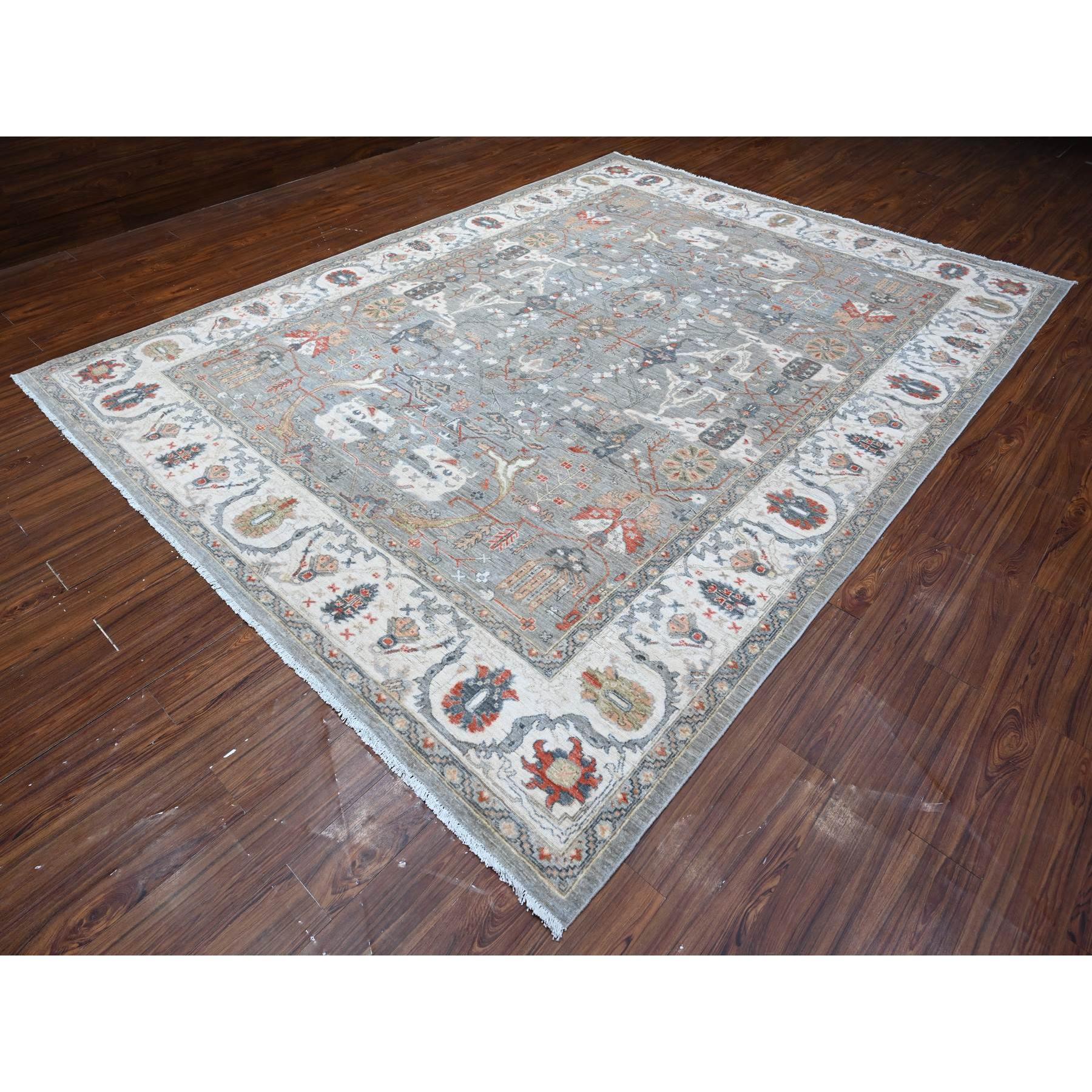 Handgeknüpfter orientalischer Teppich aus Wolle von Parma in Grau mit feinem Aryana Heriz-Design 9'2
