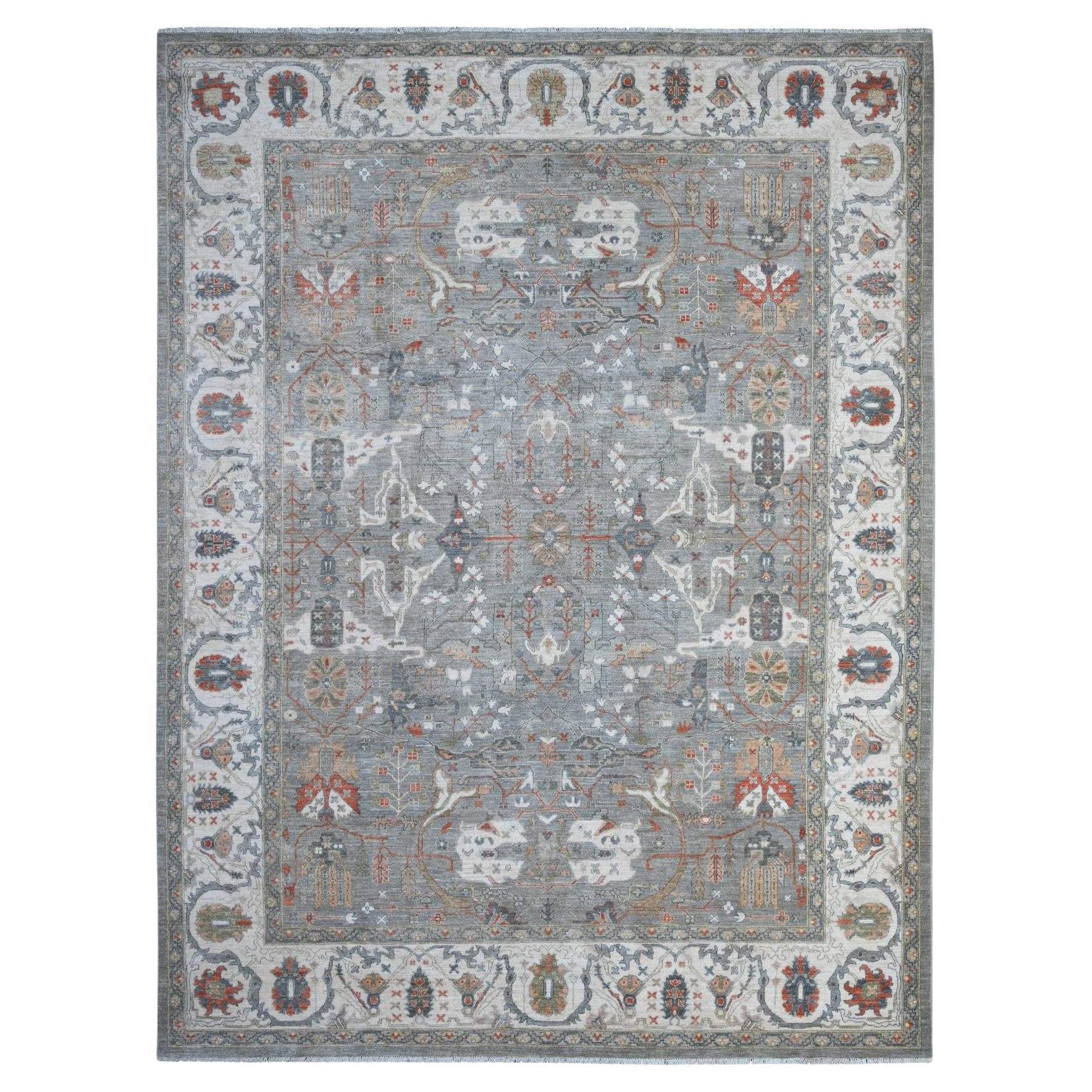 Parma Gray Fine Aryana Heriz Design Wool Hand Knotted Oriental Rug 9'2" x 12'0"