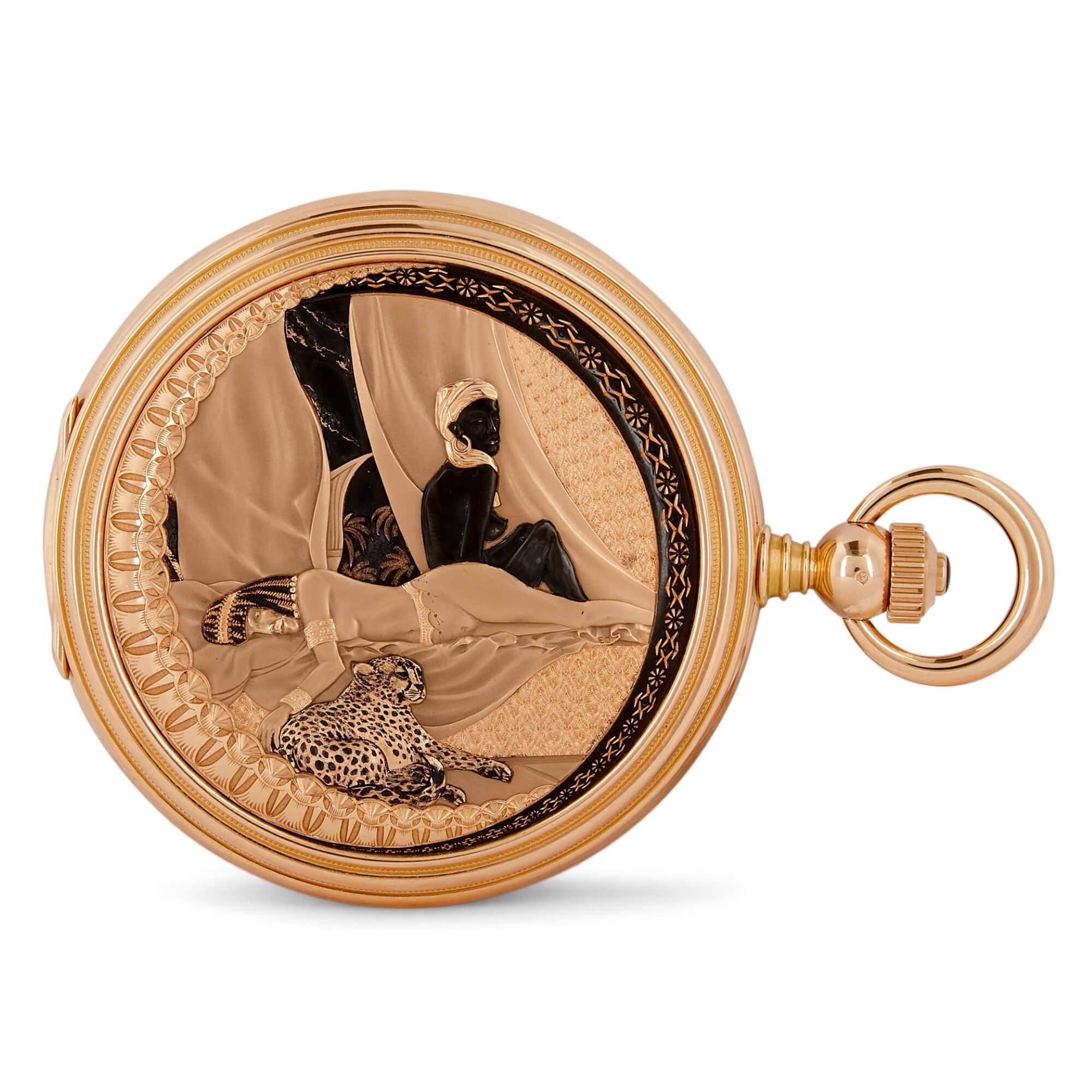 Swiss Parmigiani Fleurier, 'Nubia', Extremely Fine, Unique 18k Pink Gold Pocket Watch For Sale