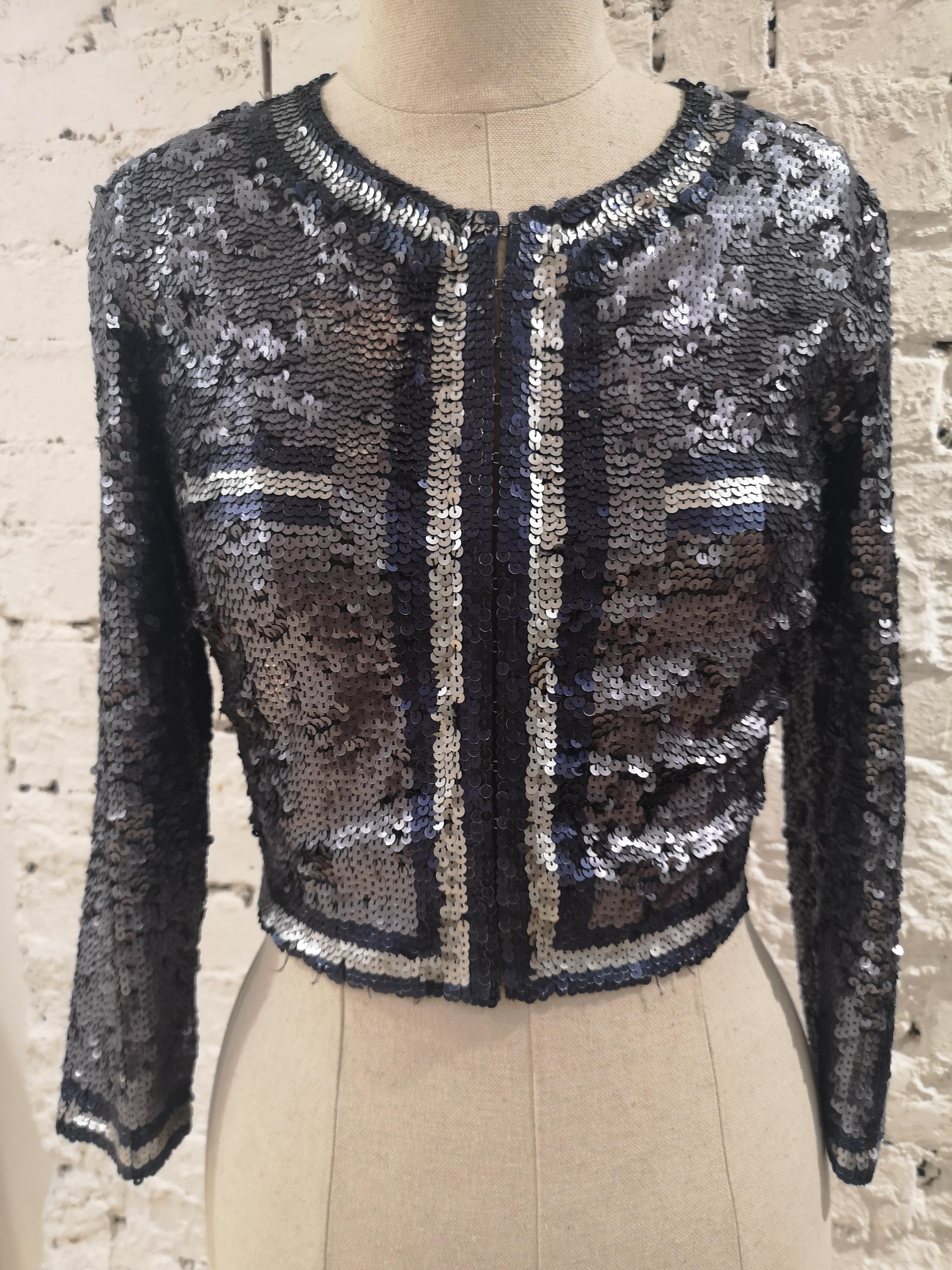 Parosh blue silver sequins jacket In Good Condition For Sale In Capri, IT