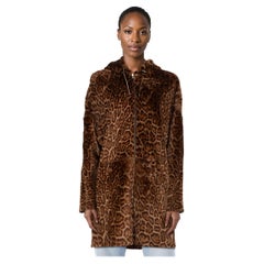 PAROSH Giacca in pelle marrone con stampa leopardo taglia M.