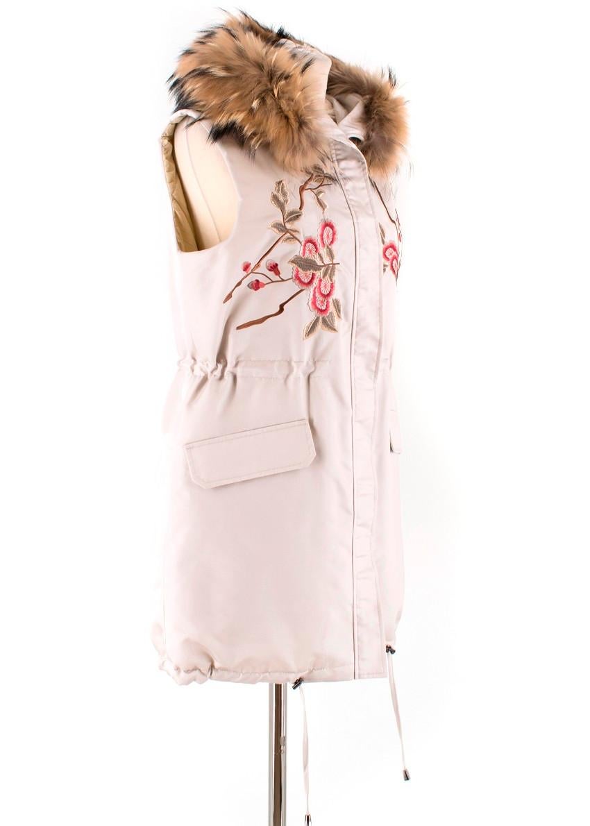 Beige P.A.R.O.S.H. Floral Embroidered Gilet with Fur Trim US 6