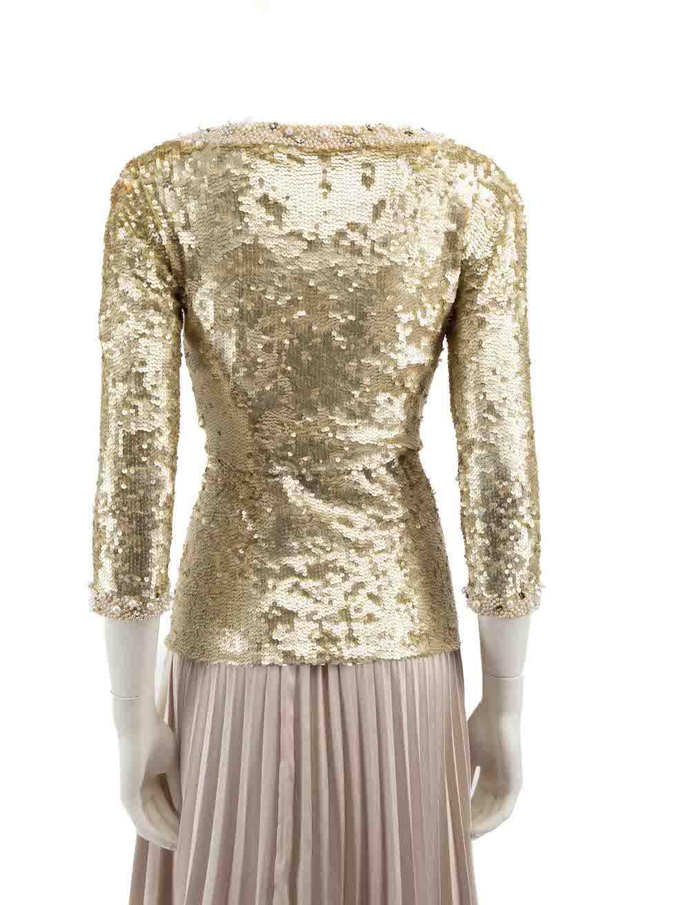 PAROSH Gold Sequinned Cardigan Top Matching Set Size S In Good Condition For Sale In London, GB
