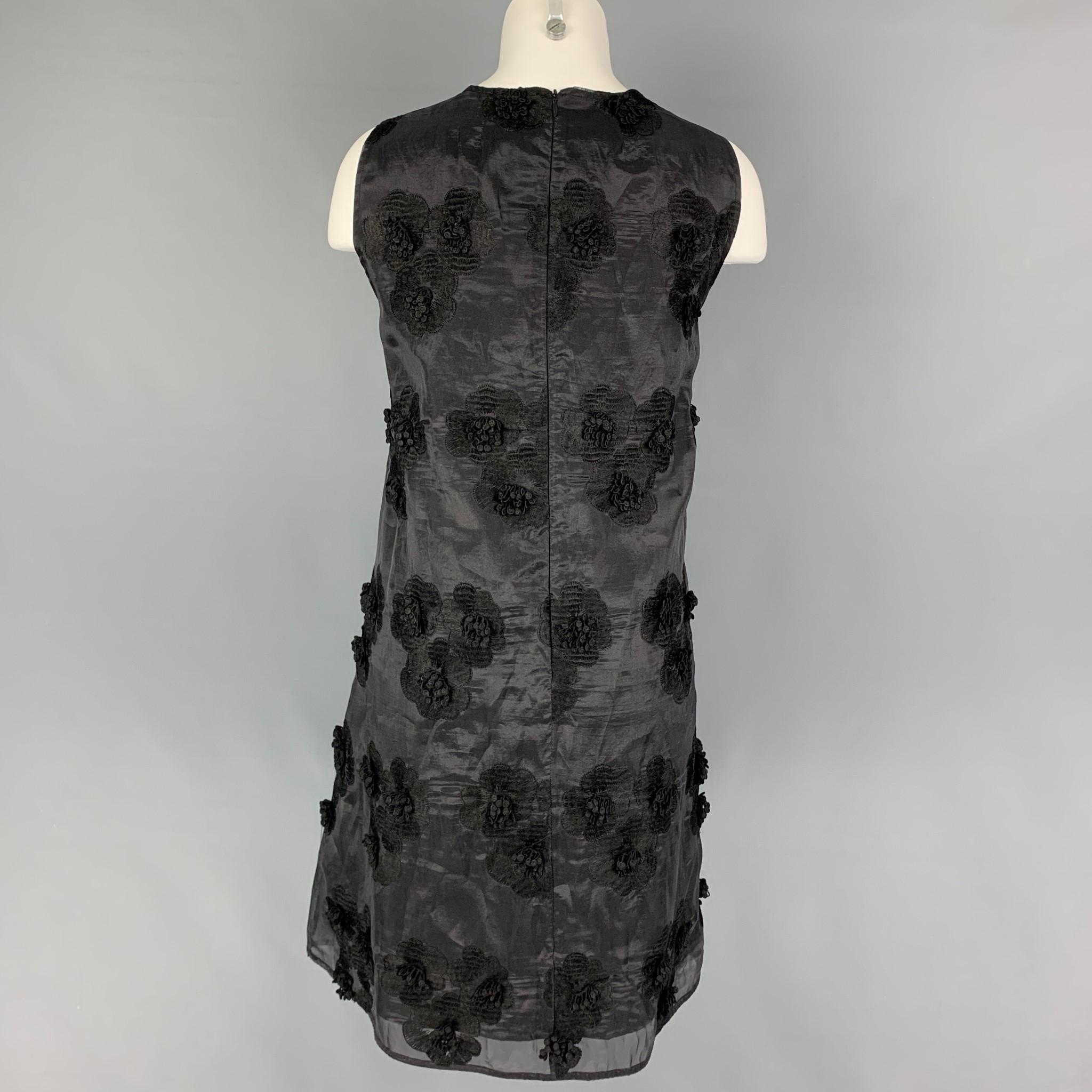 P.A.R.O.S.H. Size L Black Polyester Applique Sleeveless Dress In Good Condition In San Francisco, CA